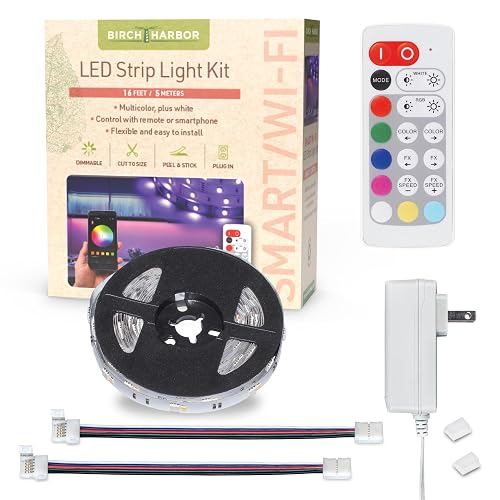 Birch Lighting Multicolor RGBW Smart LED Strip Light Kit, 16ft with Remote 351123