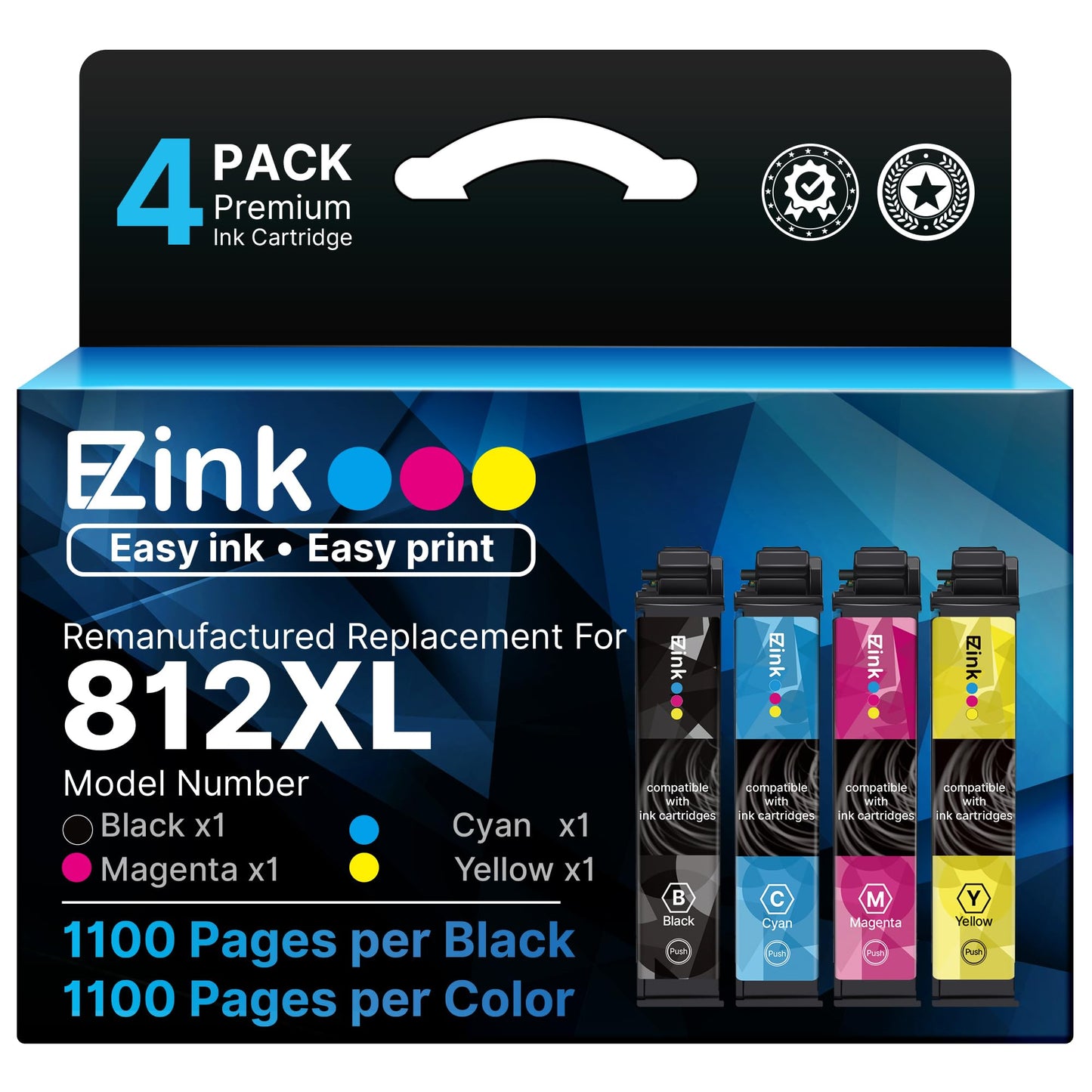 E-Z Ink Remanufactured Ink Cartridge Replacement for Epson 812XL Ink Cartridges Combo Pack for 812 Ink Cartridges for WF-7840 WF-7820 WF-7310 EC-C7000