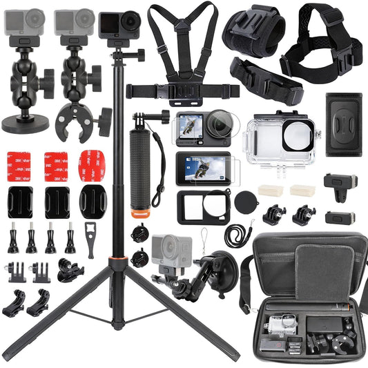 PellKing Accessories Kit for DJI Osmo Action 6,Carrying Case with Belt 135cm Selfie Stick Tripod Waterproof Housing Suction Cup Magnetic Handlebar