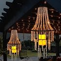 Hanging Candle Chandelier Outdoor, Battery Operated Clear Acrylic Beaded Chandelier with Flickering Led Candle Light S Hooks Modern Lantern for Garden