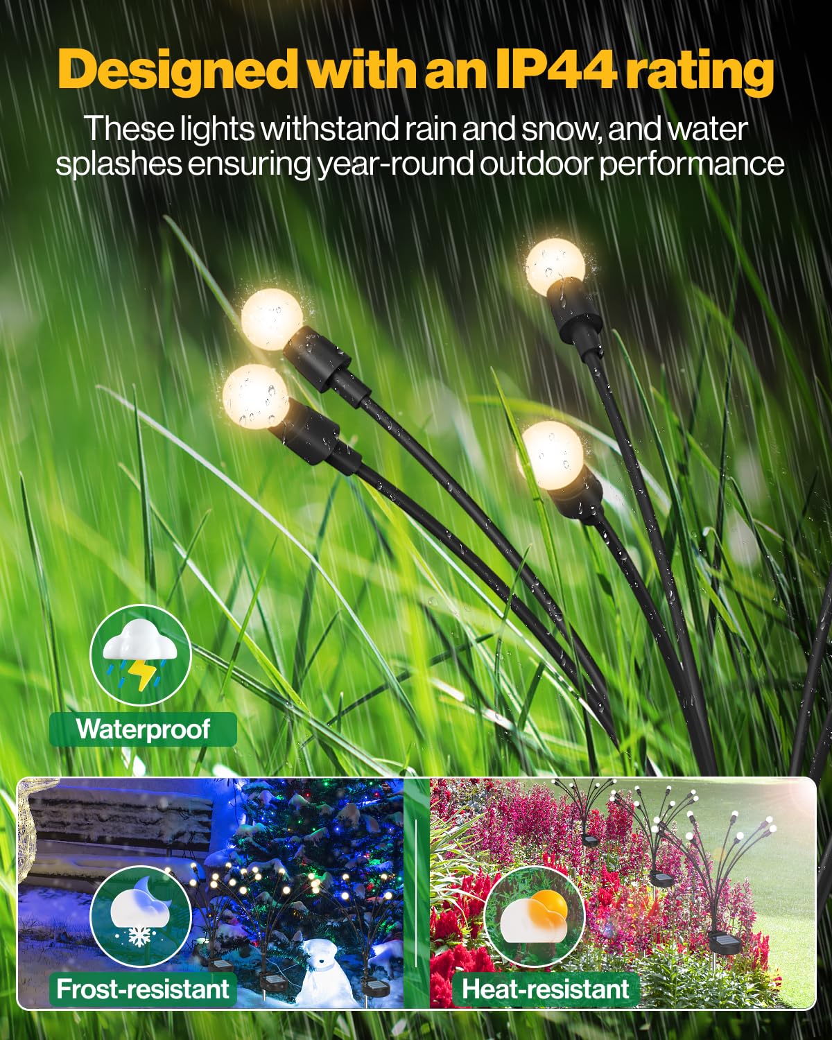 Sunco Solar Firefly Pathway Lights, Swaying Outdoor Garden Landscape Lighting, 2400K Warm White, Waterproof, for Yard and Patio, Cross Spike Stake
