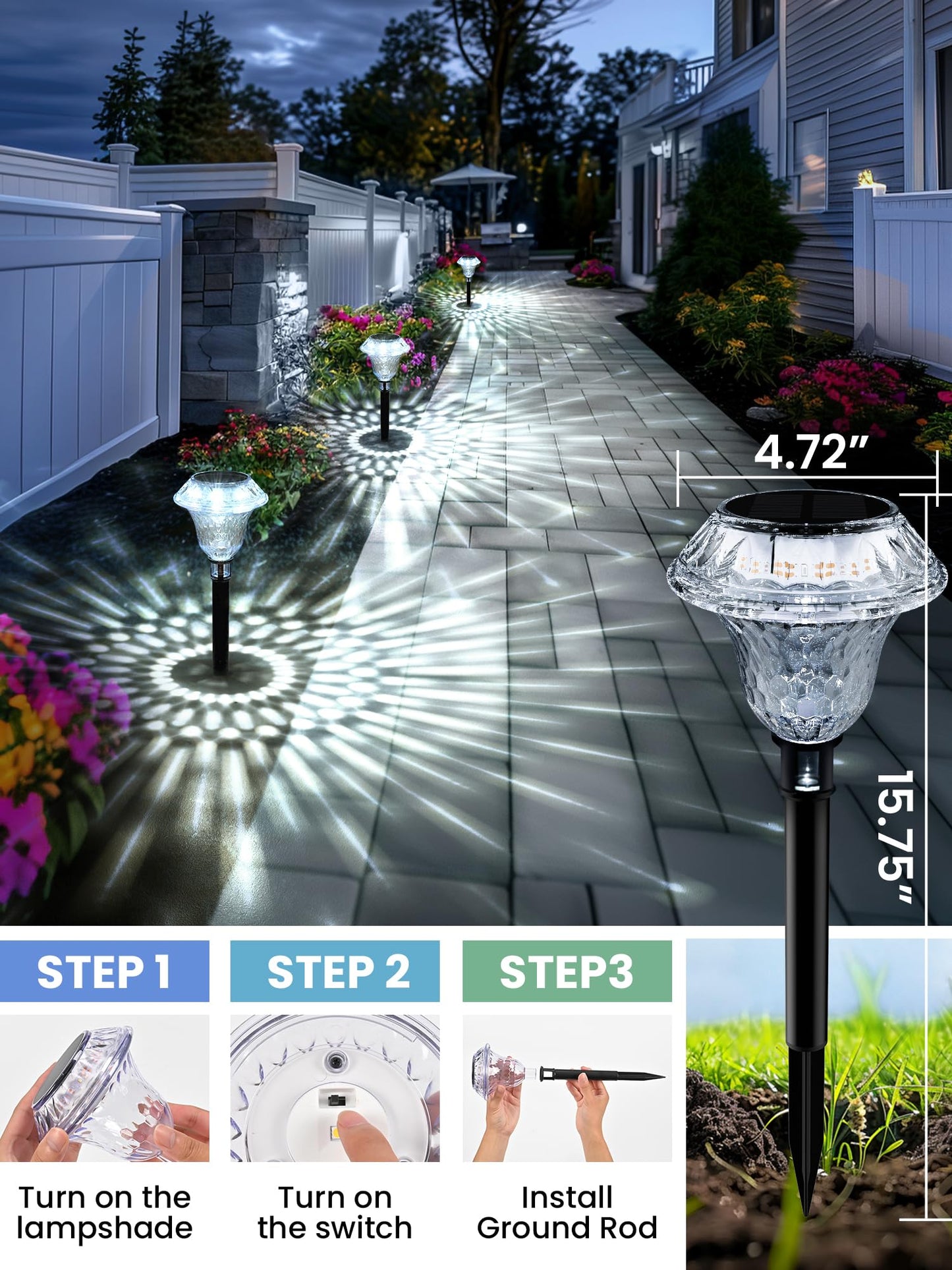 SOLPEX Solar Pathway Lights Garden Decor for Yard, Garden Lights Solar Powered Waterproof Landscape Lighting, Solar Outdoor Lights Porch Decor