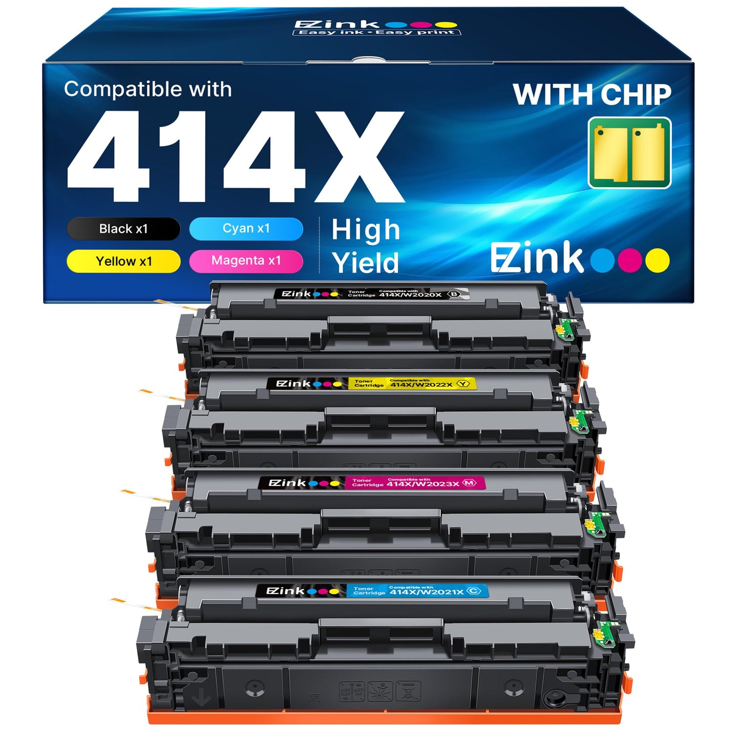E-Z Ink 414X Toner Cartridges Compatible for HP 414X 414A W2020X, 4 Pack