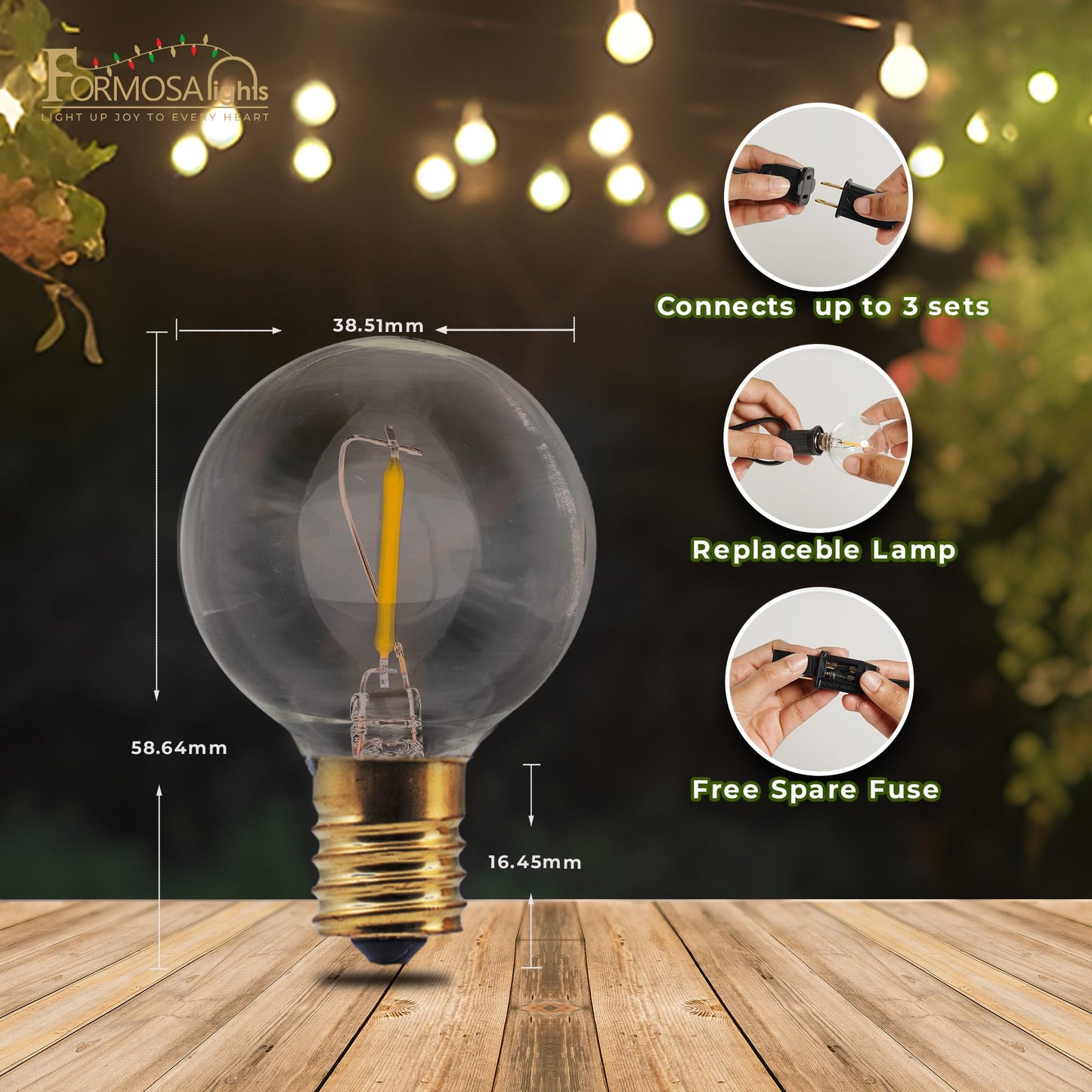 Formosa 26ft Clear Incandescent Christmas String Lights, Indoor G40 Shatterproof Bulbs, 25 Retro Globe Edison Bulbs, Indoor Hanging Lights for Bedroom