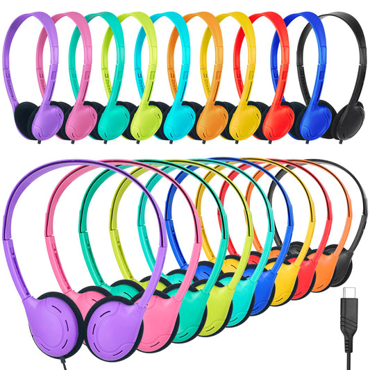 OSSZIT USB C Headphones Bulk 10 Pack for Classroom School Kids,On-Ear Wired Type C Headphones Compatible with Pad Smartphones for Boys Girls Students…
