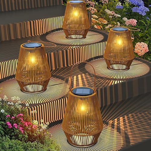 Solar Lanterns Outdoor Waterproof, KagoLing Solar Lanterns Outdoor Gifts for Women Mom Grandma Hanging Solar Lights Outdoor Handwoven Rattan Garden