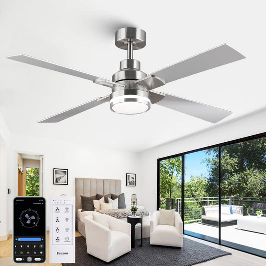 CalorHoga 52 Inch Ceiling Fans with Lights and Remote/APP, Brushed Nickel