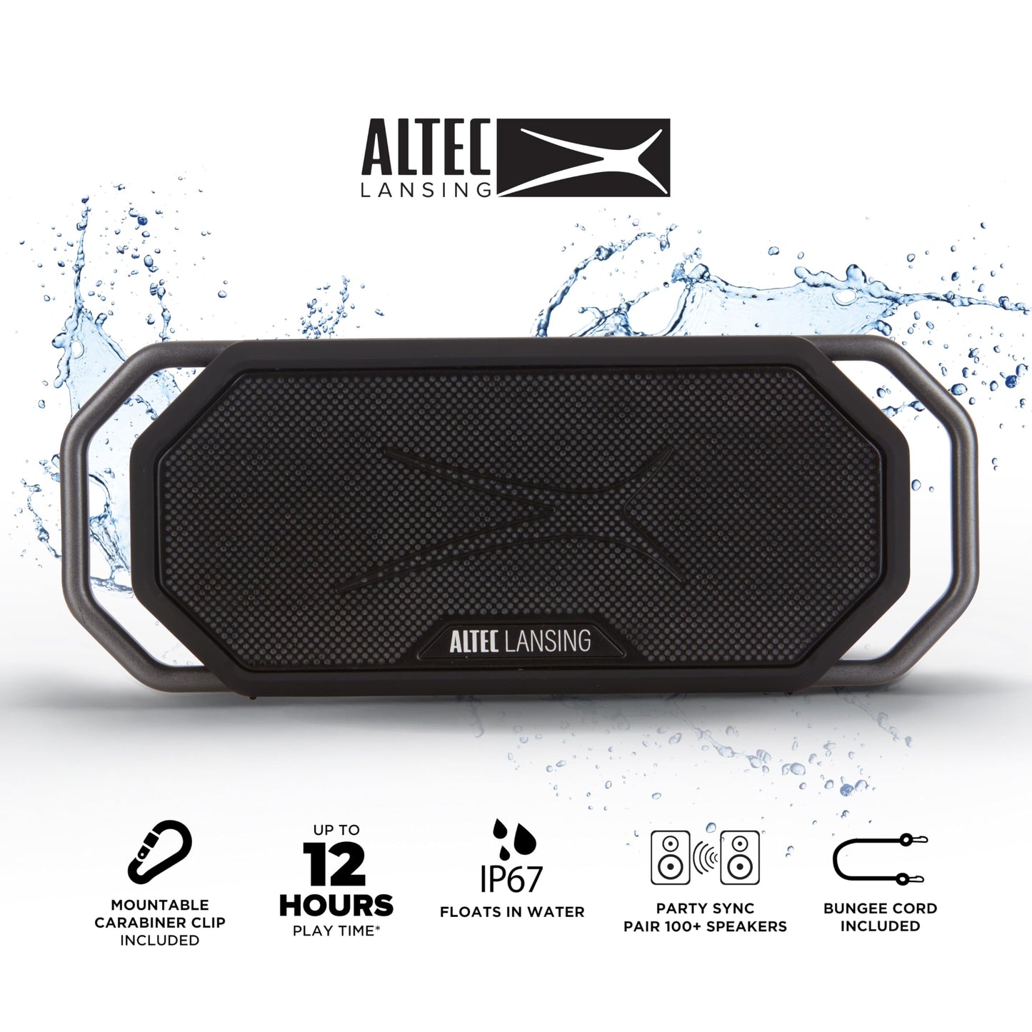 Altec Lansing HydraWAVE Portable Bluetooth Speaker, 12h Playtime, USB-C Quick Charge, True Wireless Pairing, IP67 Waterproof Bluetooth Speaker, Voice
