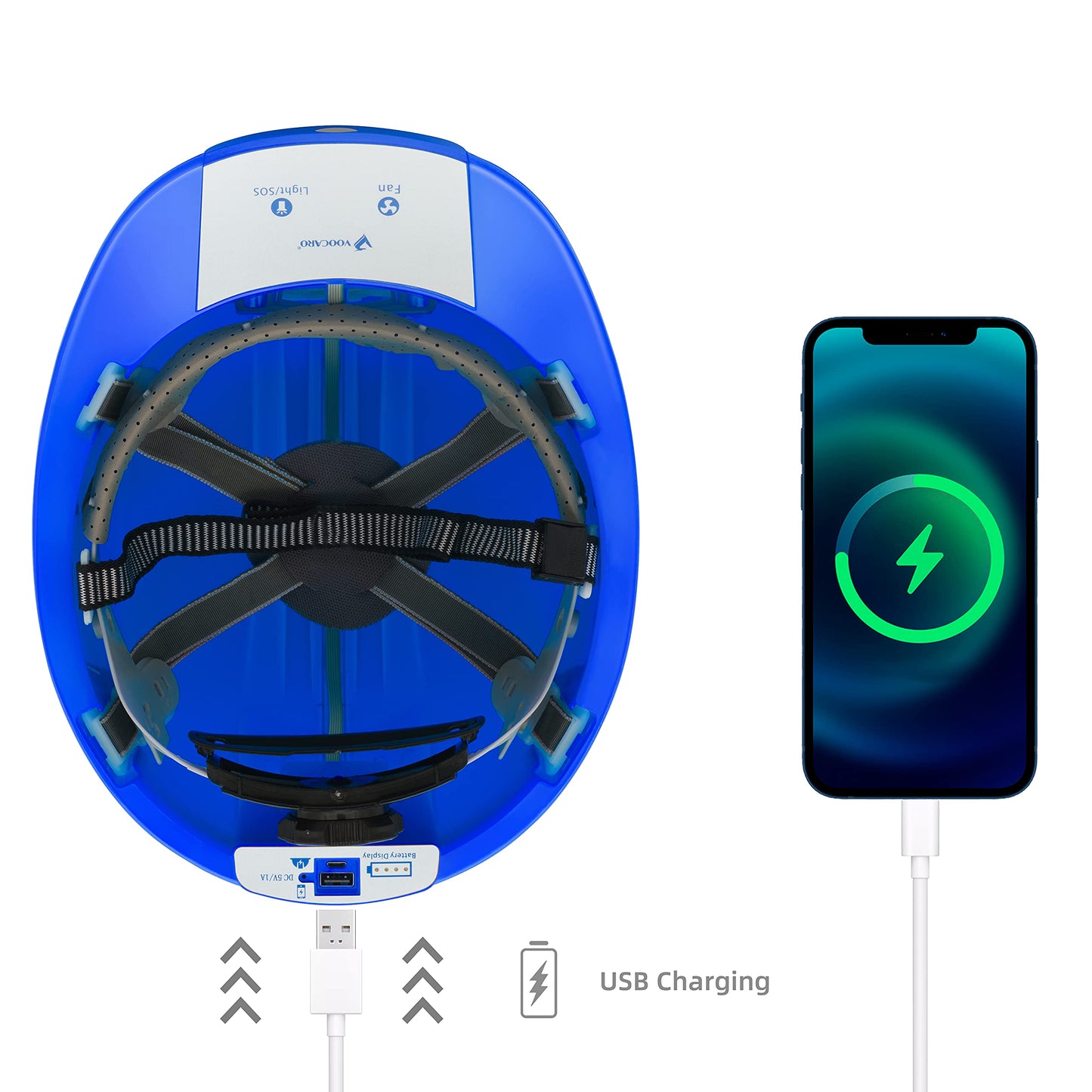 [SZEPINSEC] 2021 Newly Developed Safety Helmet with Solar Fan and Lighting lamp-USB Output 2000mAh Built-in Battery, Mobile Phone Charging Function