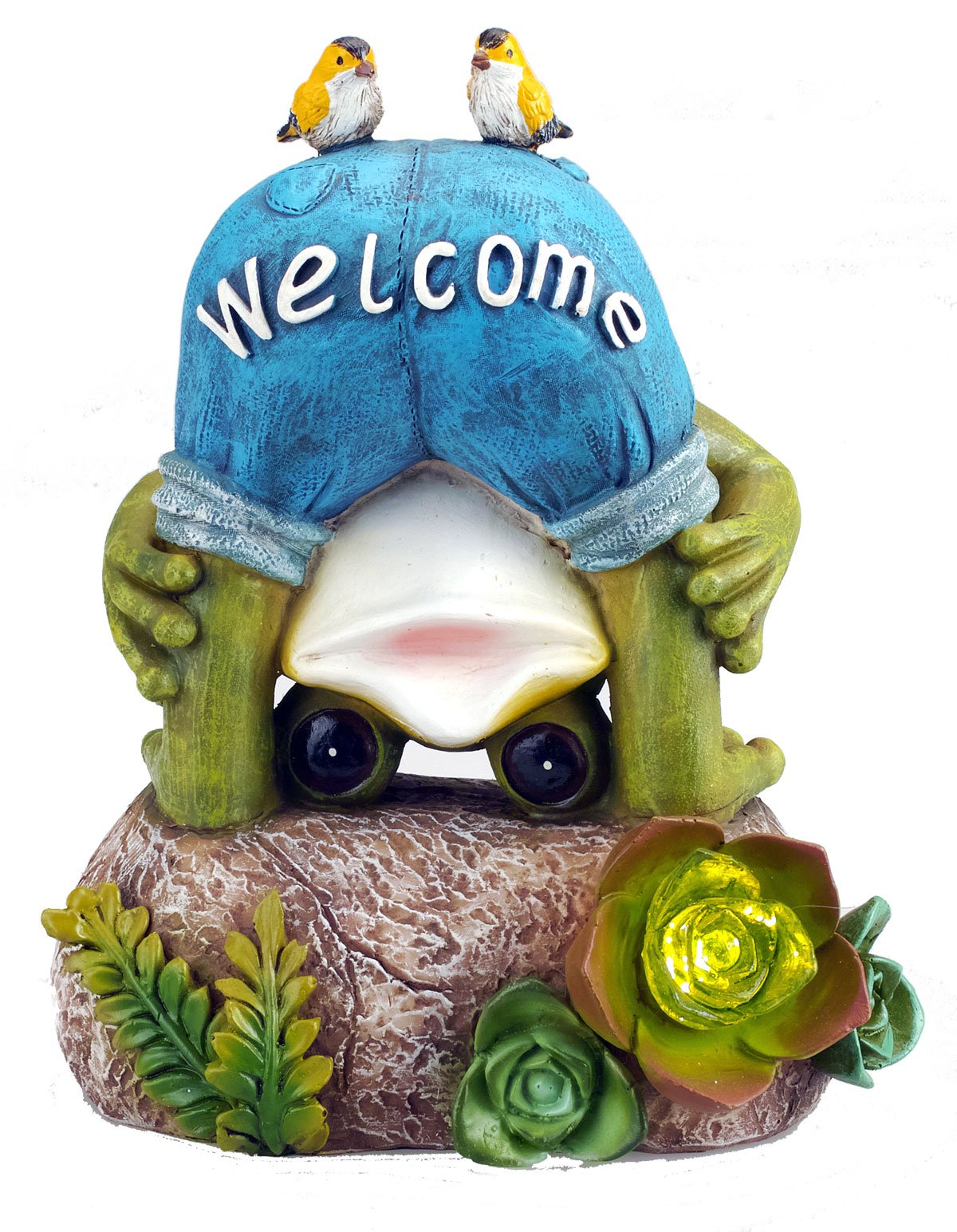 Bo-Toys Solar Powered Frog with 2 Birds Outdoor LED Garden Light Decor