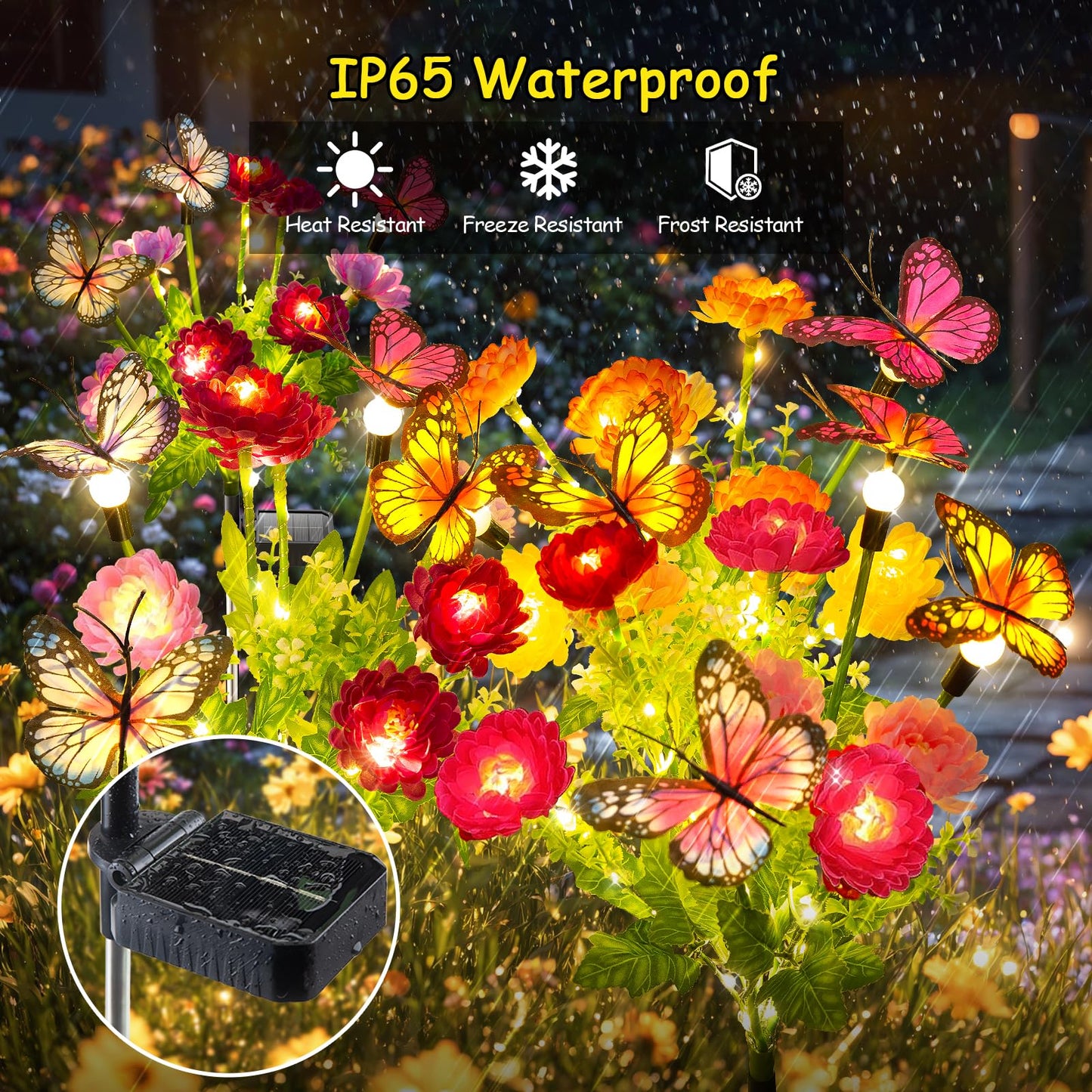 GARPAR Solar Garden Lights, 6 Pack Swaying Solar Lights with 18 Butterflies & 42 Blooming Flowers, Solar Flowers Lights Outdoor Waterproof, Solar