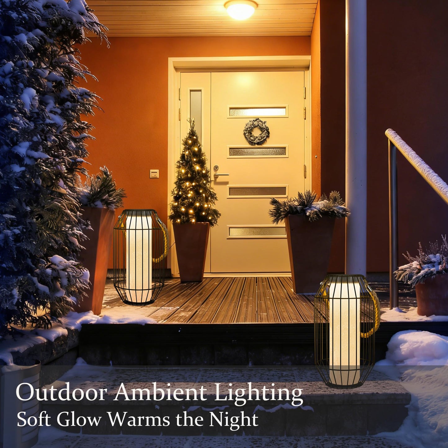 pearlstar Solar Lanterns Outdoor Waterproof Dual Charging (USB/Solar) Hanging Lantern Large Metal Floor Lamp for Patio Table Outside Porch Yard Garden