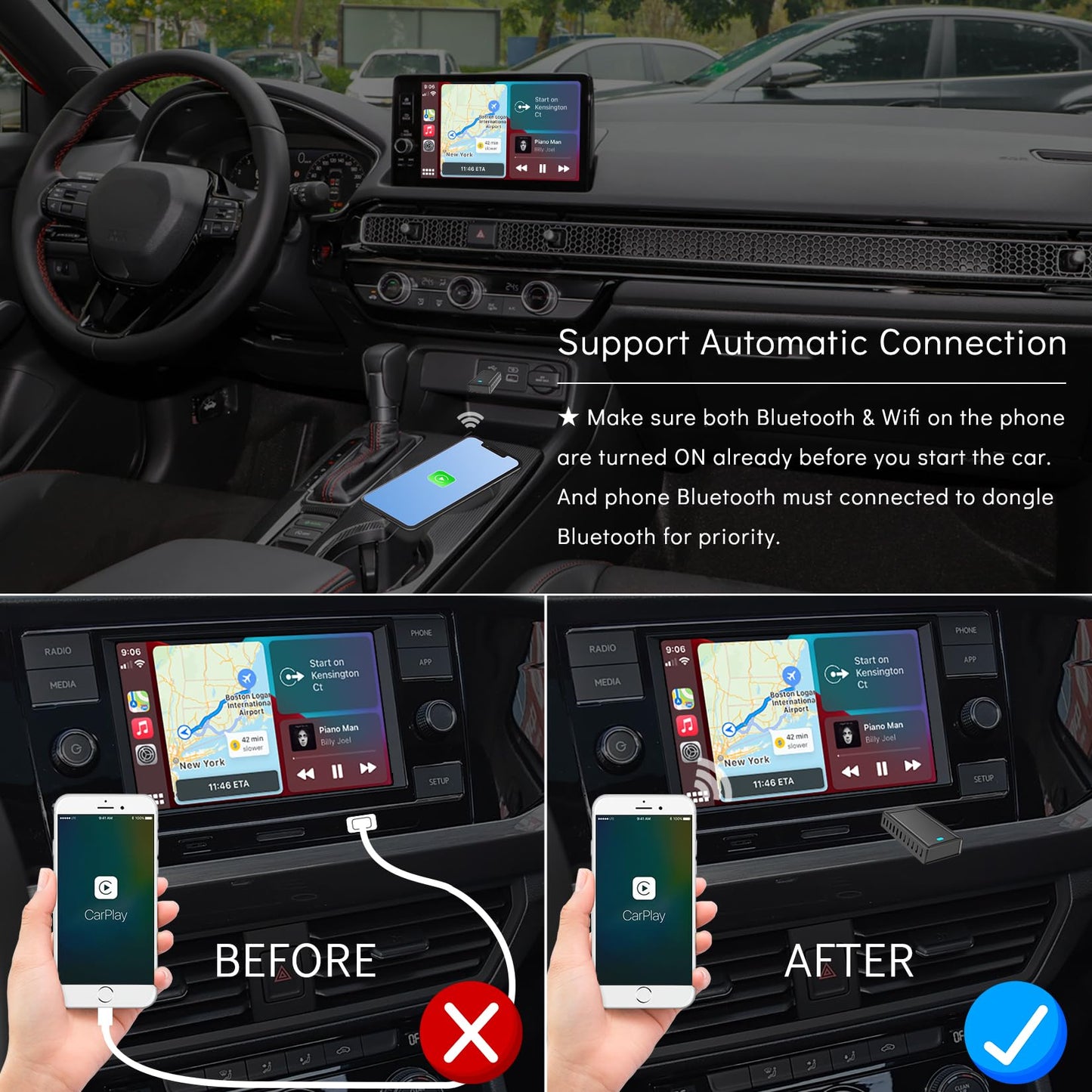 CarProKit Wireless CarPlay Android Auto Adapter USB Dongle for Apple iPhone Android Phone, Convert Original Wired to Wireless Connection, Plug & Play