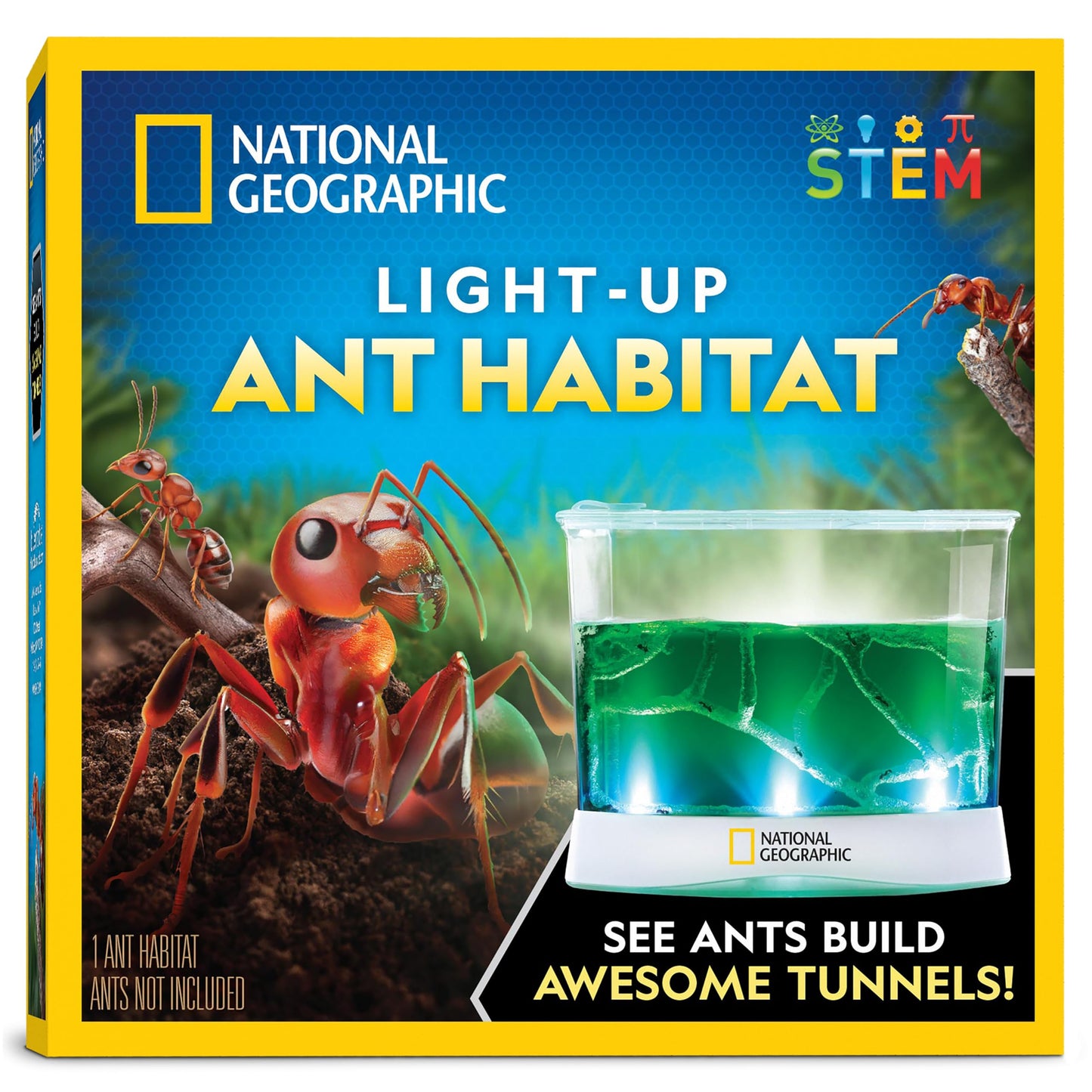 National Geographic Ant Habitat Kit – Light-Up Terrarium with Magnifiers, Tunnel Starter & Ant Activities, Educational Ant Colony Kit for Kids