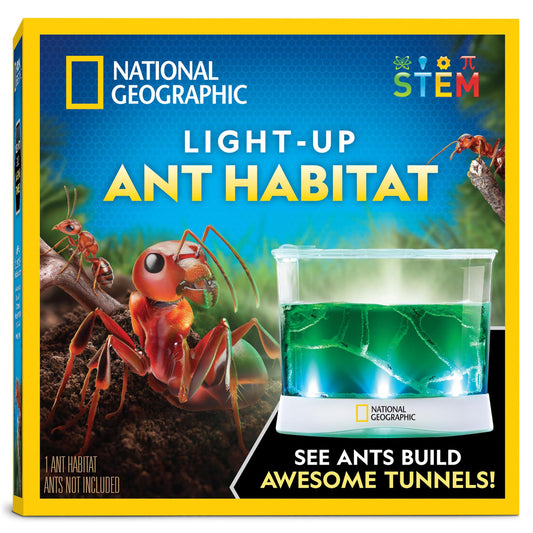 National Geographic Ant Habitat Kit – Light-Up Terrarium with Magnifiers, Tunnel Starter & Ant Activities, Educational Ant Colony Kit for Kids