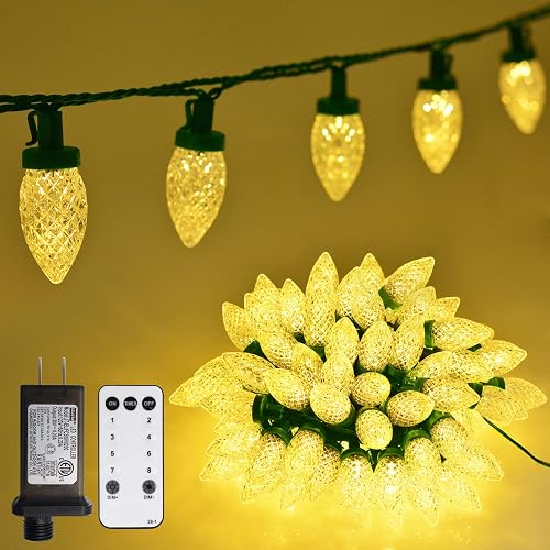 ZAIYW C9 Christmas Lights String, 66ft 100 LED Strawberry String Lights UL Plug C9 String Lights Green Wire Waterproof for Outdoor Roof Eaves Garden