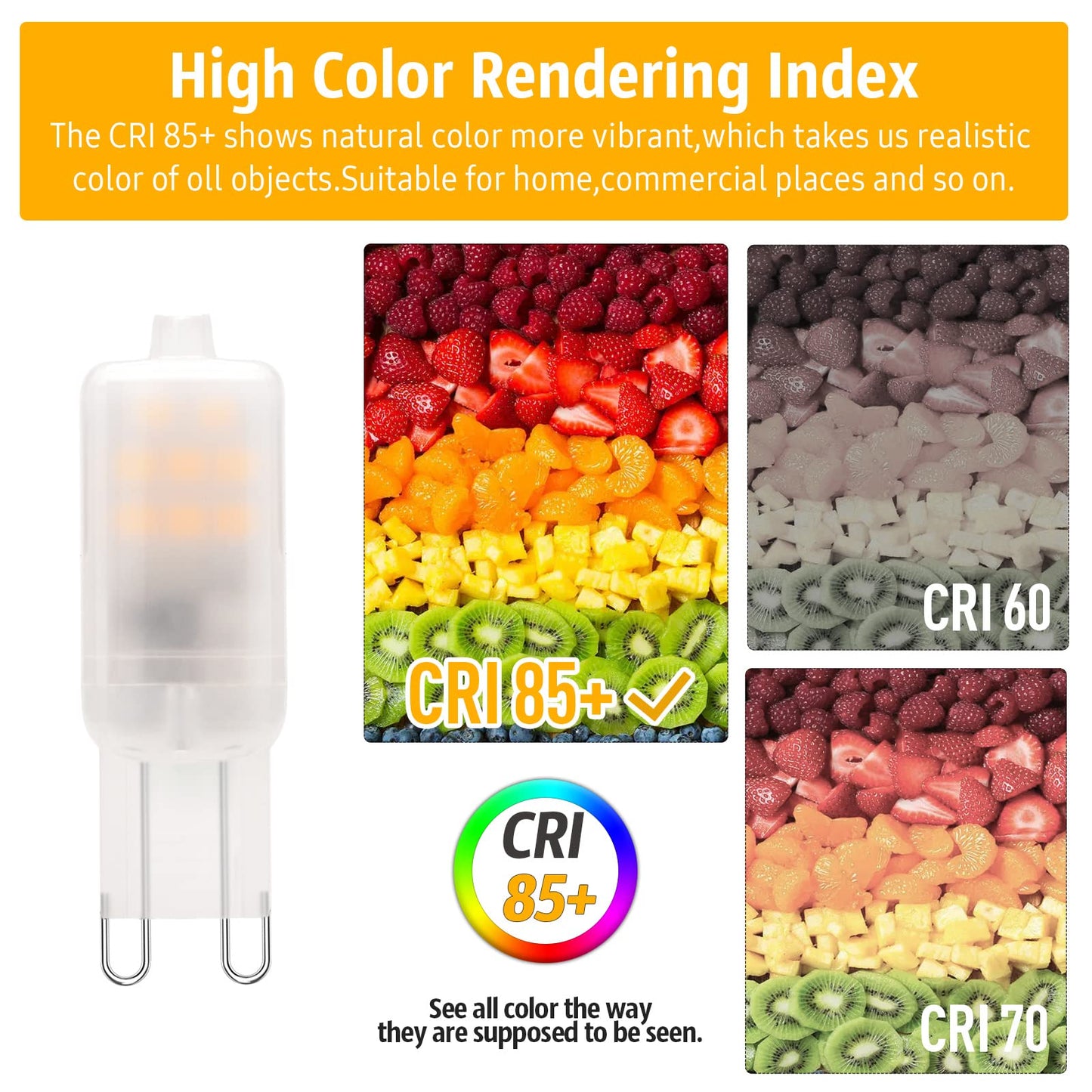 RuLEDne G9 LED Bulb Frosted 2W (20Watt Equivalent), Not Dimmable 120V 200LM 2700K Soft Warm White,T4 Specialty Plastic LED G9 Corn Bulb for Crystal