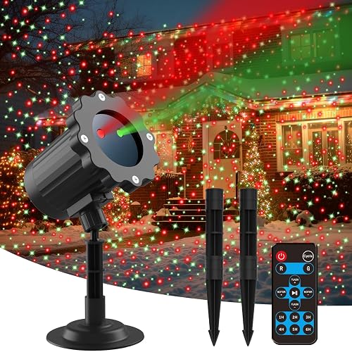 Christmas Projector Lights Outdoor, Waterproof Christmas Decorations Led Lights Projector with Remote Control Timer Indoor Firefly Light for Xmas Yard