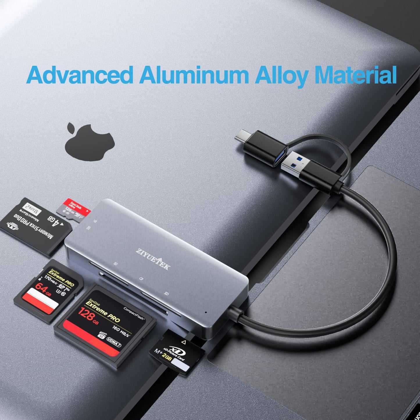 SD Card Reader, Aluminum 5in1 USB USB-C to SD Micro SD MS CF XD Card Reader Adapter Compatible with iPhone 15/16/Pro/Max, MacBook Pro/Air 2023, iPad