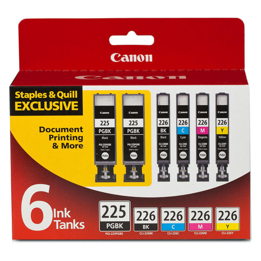 Canon PGI-225/CLI-226 Genuine Six Color Value Pack, Compatible with iP4820, iP4920, iX6520, MG5120, MG5220, MG5320, MG6120, MG6220, MG8120, MG8220
