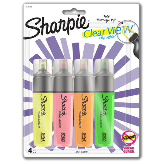 Sharpie Clear View Highlighters, Chisel Tip Highlighter Marker Set, Back to School and Office Supplies, Studying Essentials, Teacher Must Haves