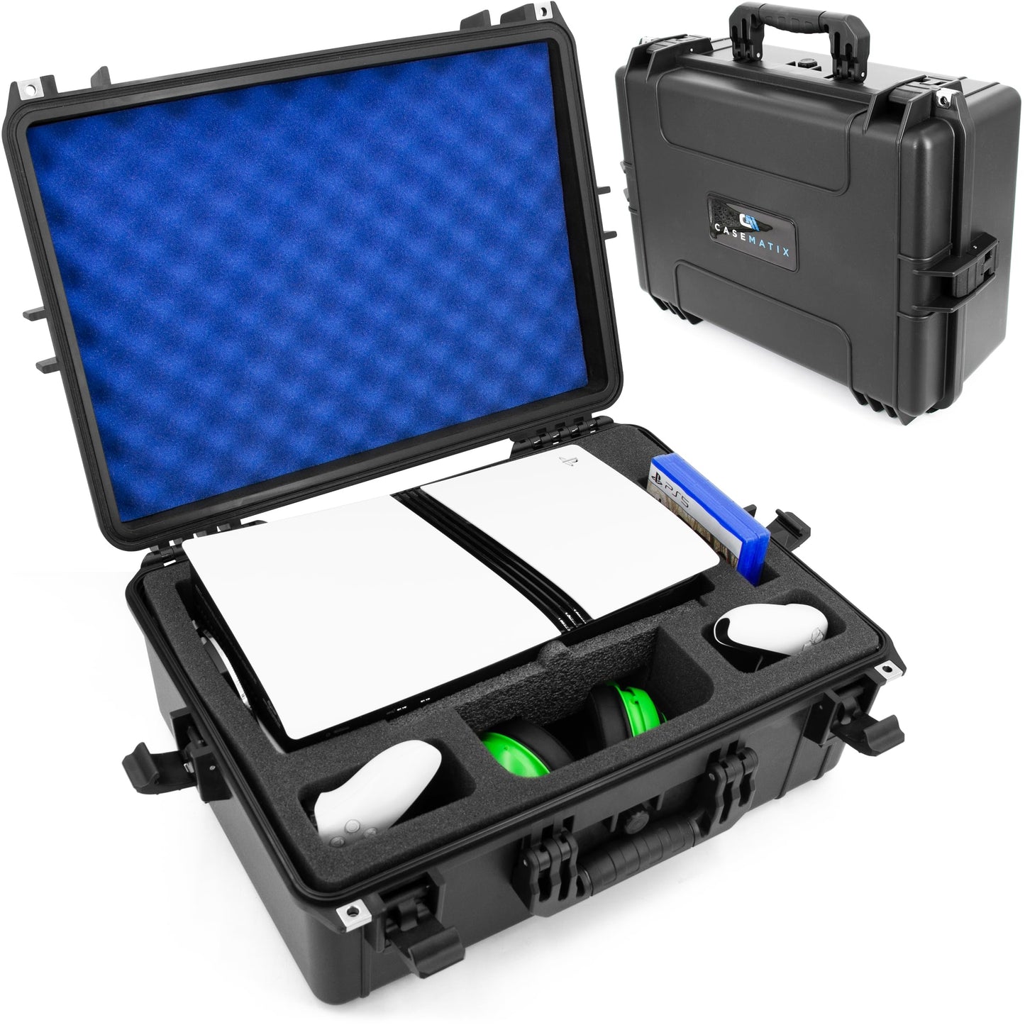 CASEMATIX Travel Case Compatible With PlayStation 5 Pro & PS5 Pro Disc Drive - Hard Shell Waterproof Case with Custom Foam for Console, Pro