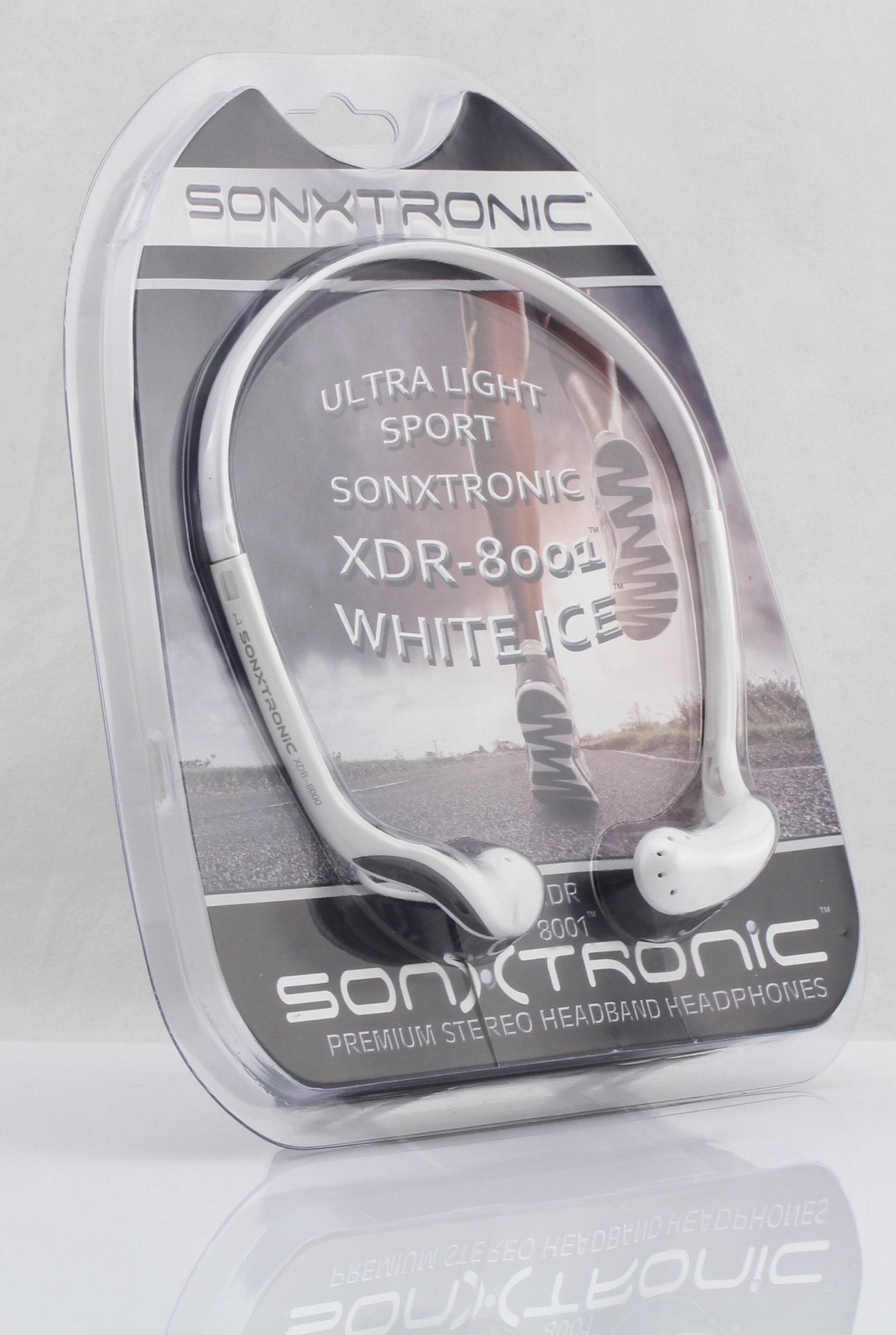 SONXTRONIC White ICE Xdr-8001 Vertical in Ear Ultralight Sport Running Headband Headphones (mdr-w08l Style White and Silver)