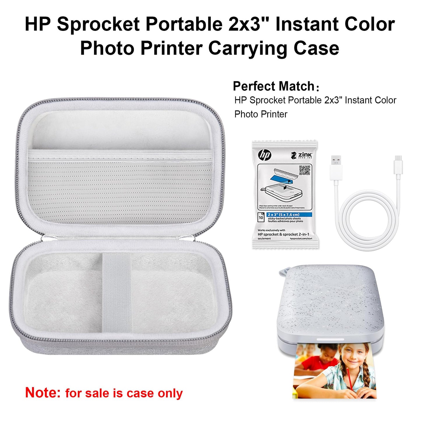 Elonbo Carrying Case for HP Sprocket 2x3” Instant Smartphone Photo Printer, Portable Mini Color Print Digital Camera Hard Travel Bag, Wireless Mobile