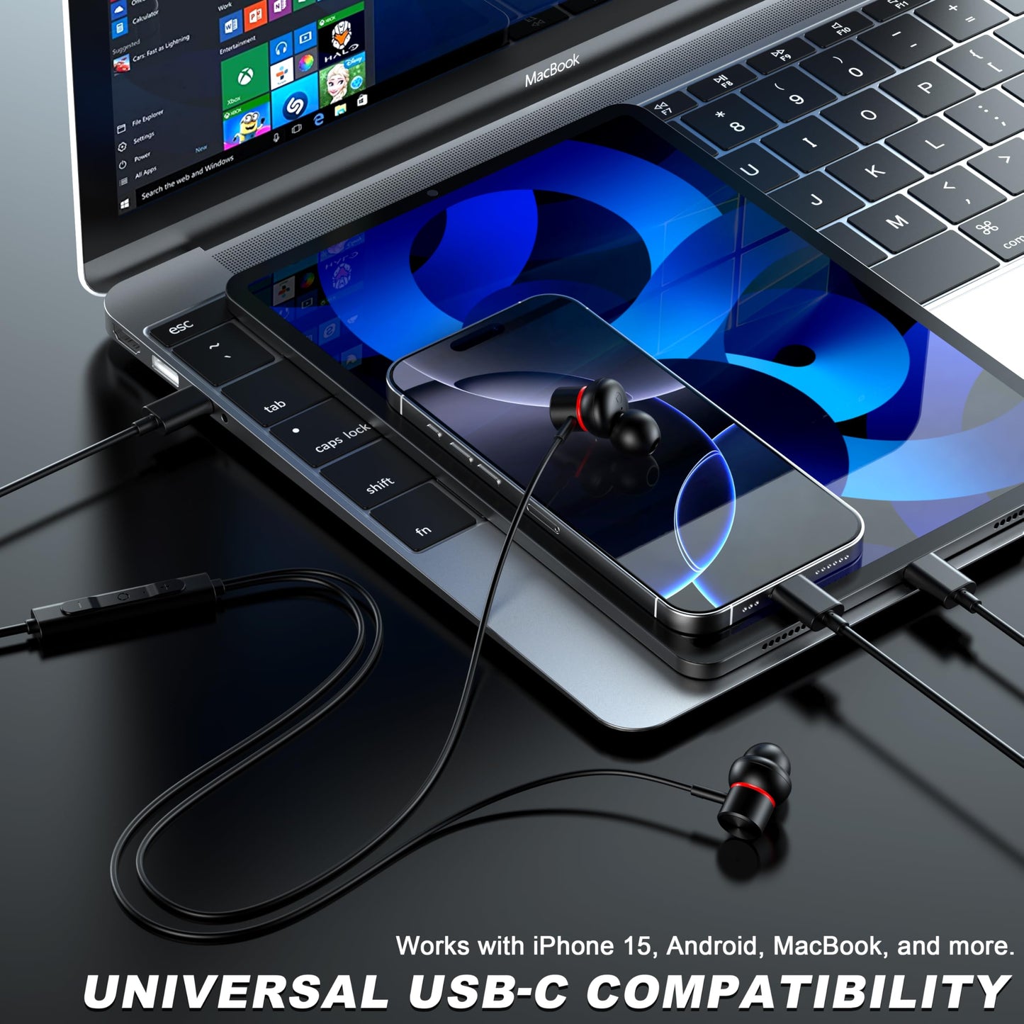 USB C Wired Headphones,【Active Noise Cancelling & One-Click ANC Toggle Button】Ear buds for iPhone 17 16 15 Pro Max USBC Earphones,Hi-Res Sound Type C…