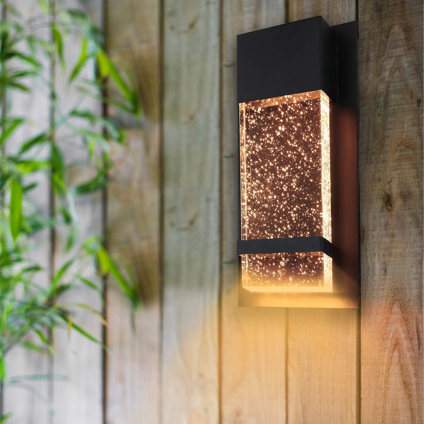 Ciata Wall Sconce Lighting -Integrated LED Reflects Warm White Lighting Through Bubble Glass -Indoor/Outdoor Rectangular Wall Light Fixture -Modern