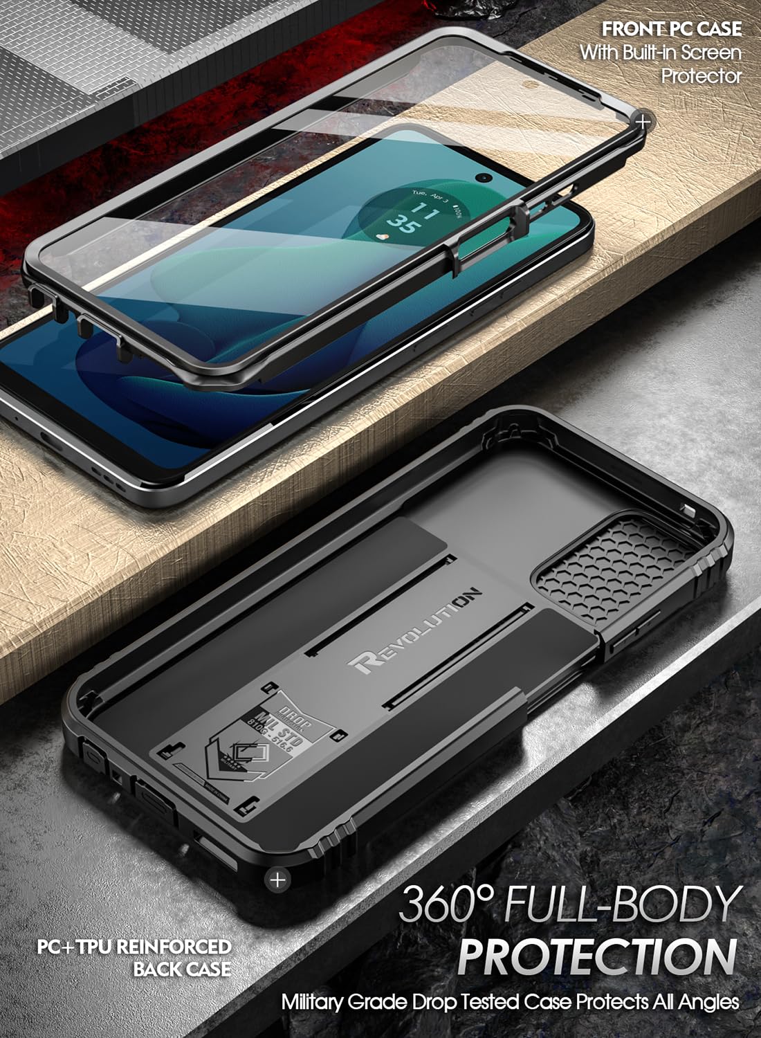 Poetic Revolution Case for Motorola Moto G 5G 2024, [Slide Camera Cover], Full-Body Military Grade Rugged Shockproof Cover with Kickstand