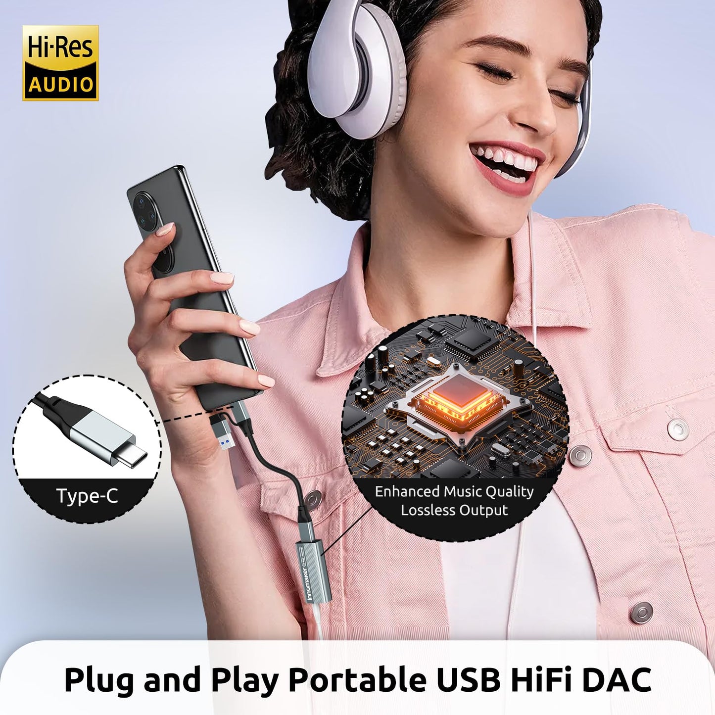 InnoMaker Portable USB HiFi Sound Card/Headphone Amplifier/Desktop USB HiFi Amps with 4.4mm/3.5mm Dual Outputs Supports PCM 384kHz/DSD256 High