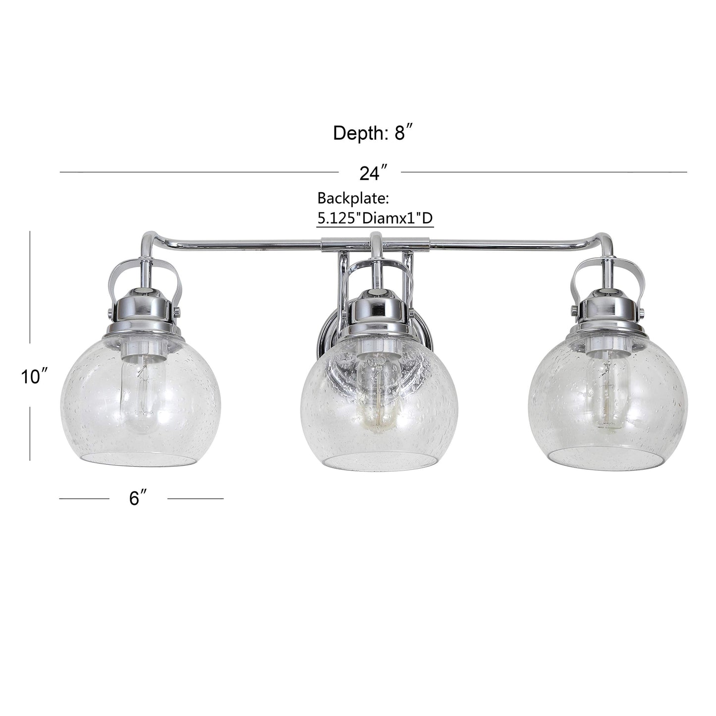 JONATHAN Y 24" Chrome Shirley 3-Light Bathroom Vanity Light, Metal Wall Sconce, Clear Seeded Glass Shade, Modern Transitional Farmhouse Fixture, LED