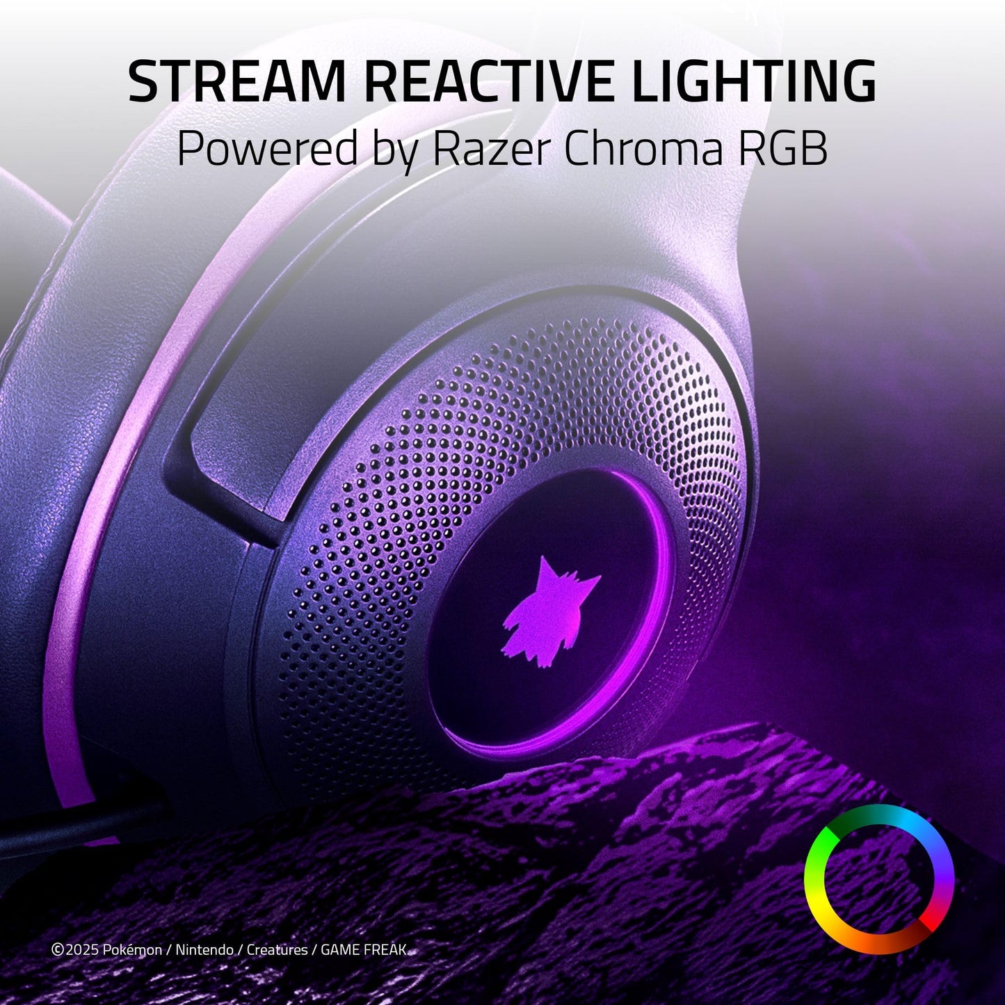 Razer Kraken Kitty V2 USB Wired Headset: Gengar Spikes - Stream Reactive Lighting - HyperClear Cardioid Mic - 40 mm Drivers - 7.1 Surround Sound