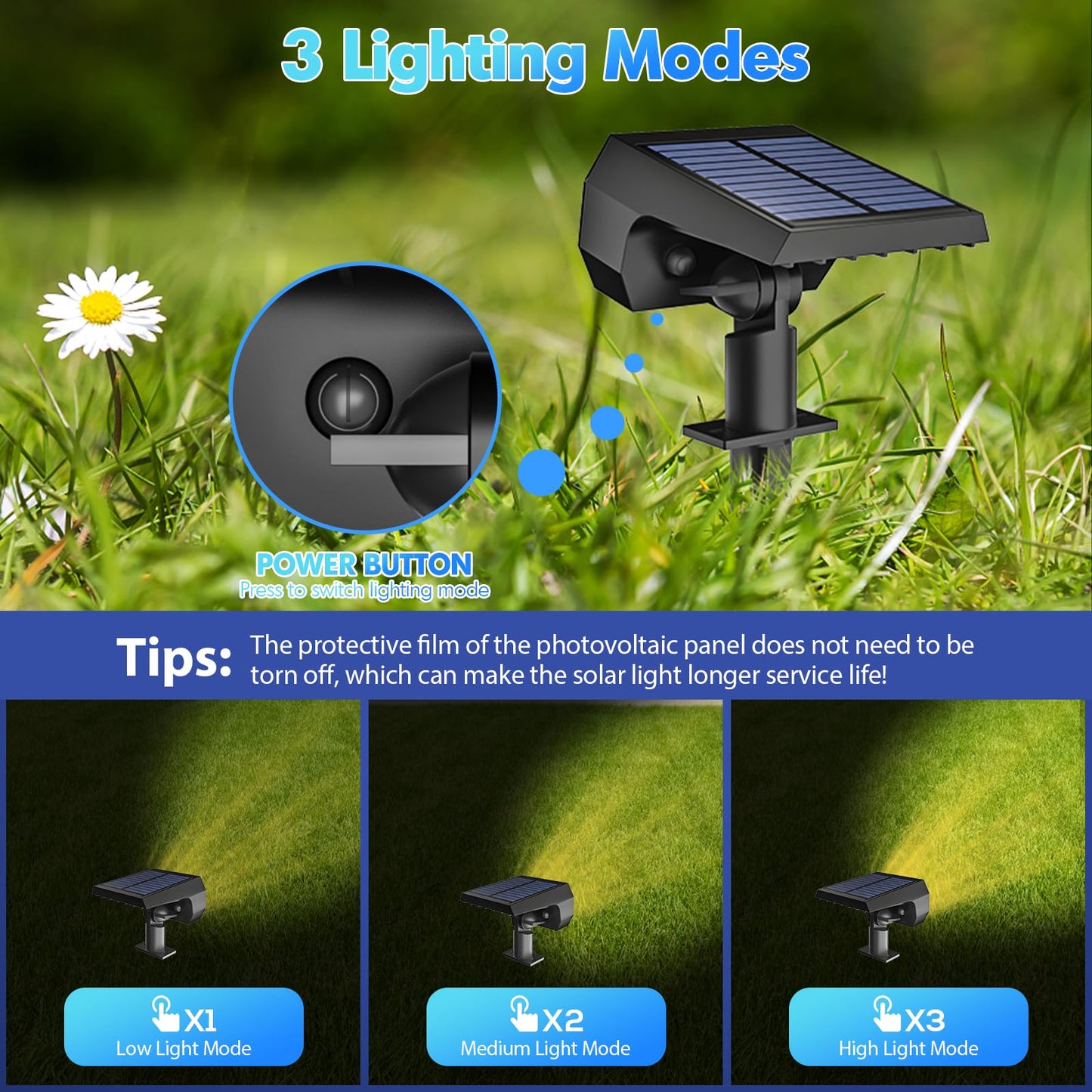 NYMPHY Solar Lights Outdoor Waterproof IP68, 56 LED 3 Lighting Modes Solar Powered Garden Yard Spot Solar Lights for Outside Landscape- 4 Pack (Warm