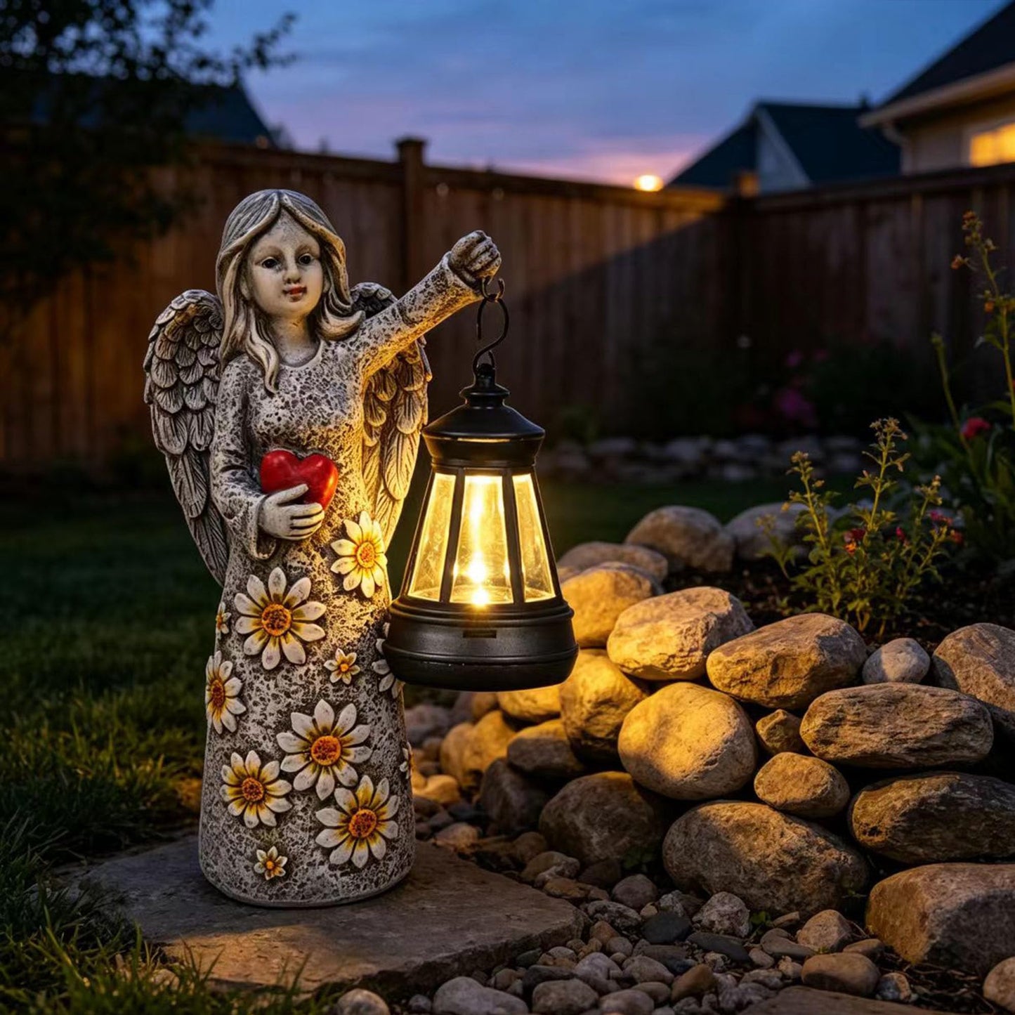 Yewanye Solar Garden Angel Statues,Outdoor Angel Figurines Lights Waterproof Statue Decor Lanterns for Yard Patio Porch Decoration Gift for Mom