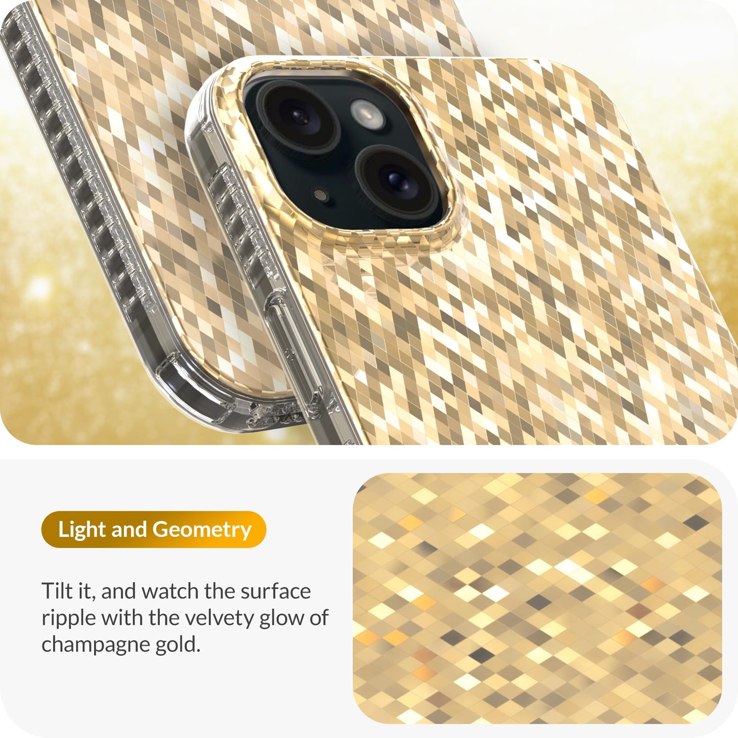LONLI Hue - for iPhone 15 Case - Pink with Glitter Stars [10FT Drop Protection] - Shockproof Cover with Color Changing Effect | Cute and Unique