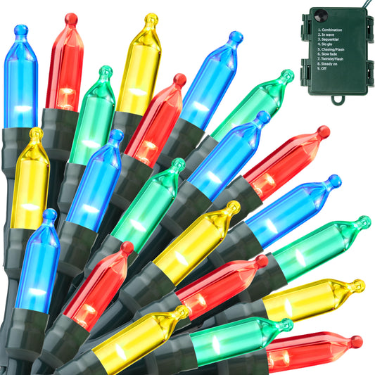 Joiedomi LED Christmas String Lights,2×50 Count 32.6FT Battery Operated Christmas Tree Fairy Lights with 8 Modes,Multifunction Green Wire for Xmas