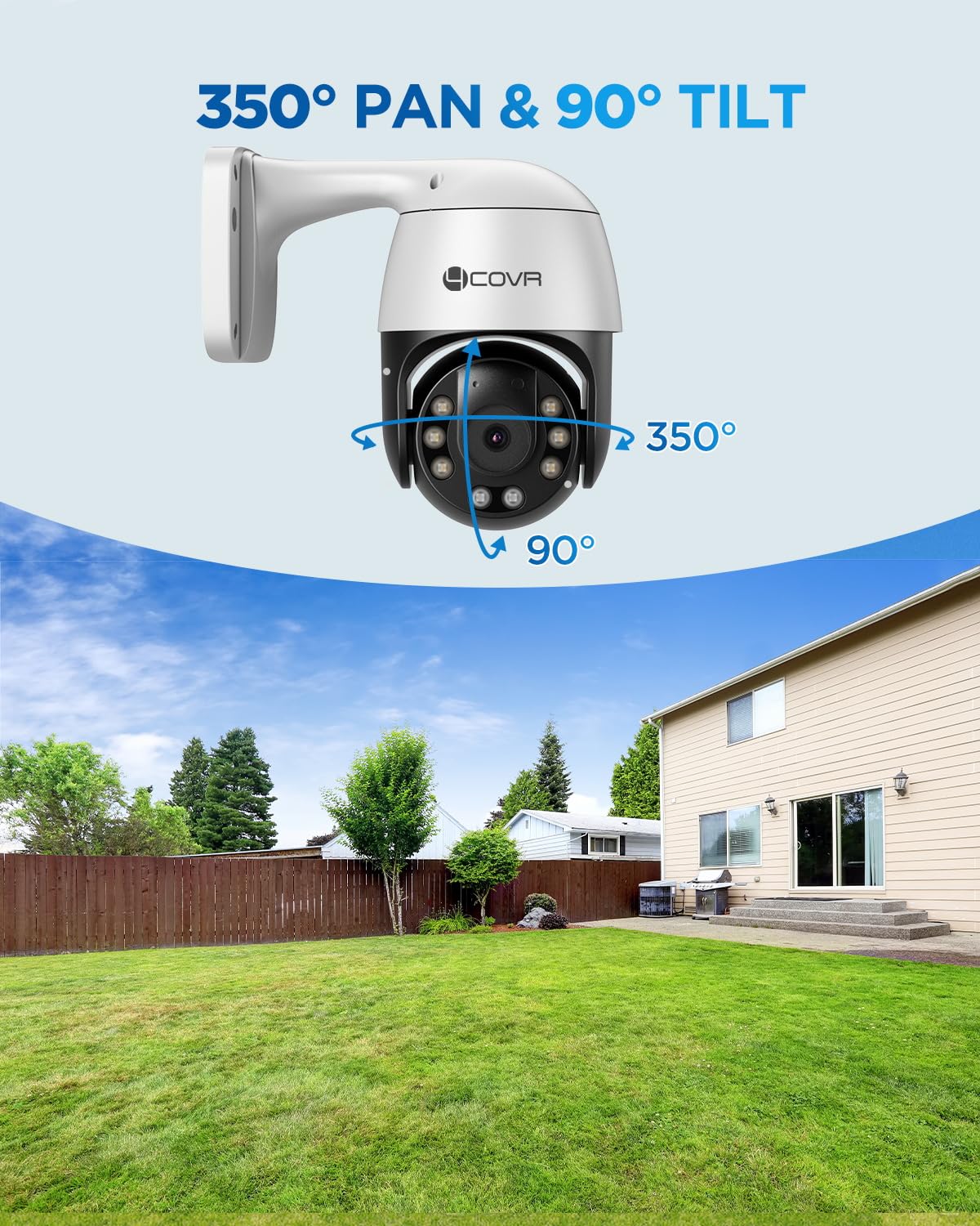 4COVR PoE PTZ Security Camera System, 8X 5MP PoE IP Camera, 8CH 4K NVR & 2TB HDD, 350° Pan 90° Tilt 3X Digital Zoom, Smart Color Night Vision, Two Way