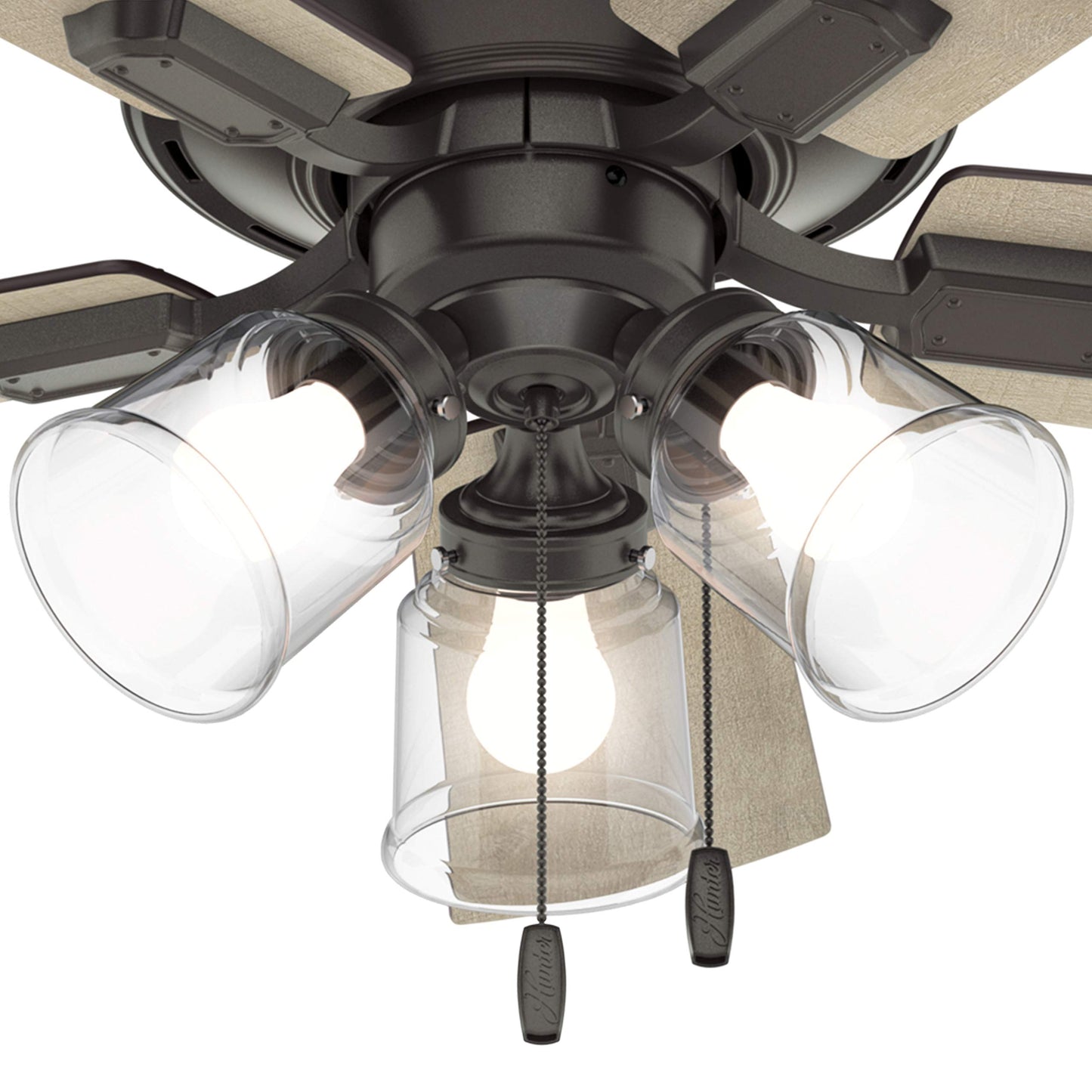 Hunter Fan 42 inch Noble Bronze Low Profile Indoor Ceiling fan with Clear Rippled Glass Light Kit and LED Bulbs (Renewed)