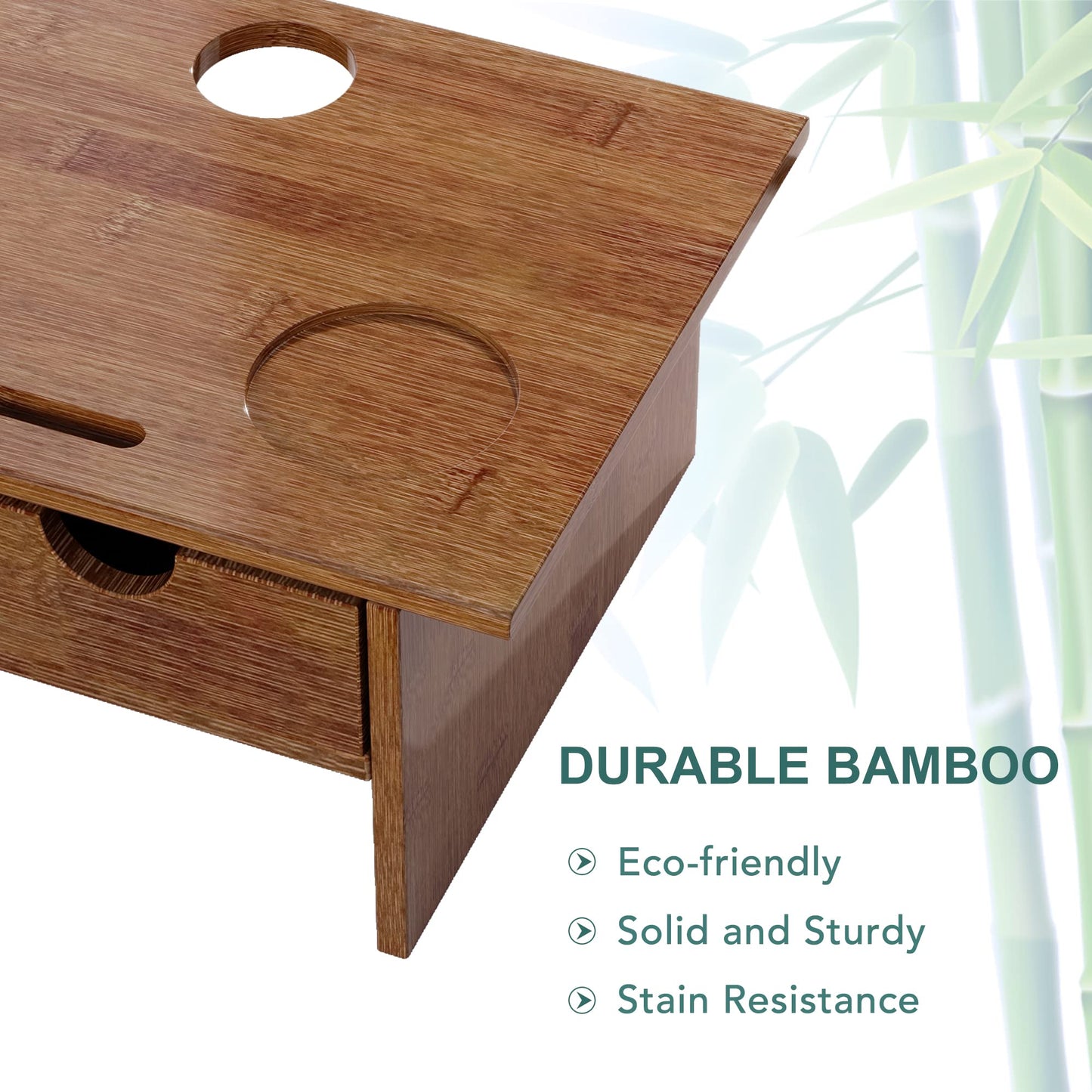 Sundale Outdoor WAYTRIM Bamboo Wood Monitor Stand Ergonomic Computer Riser with Storage Organizer Drawers Desktop Laptop Shelf Risers Cellphone Stand