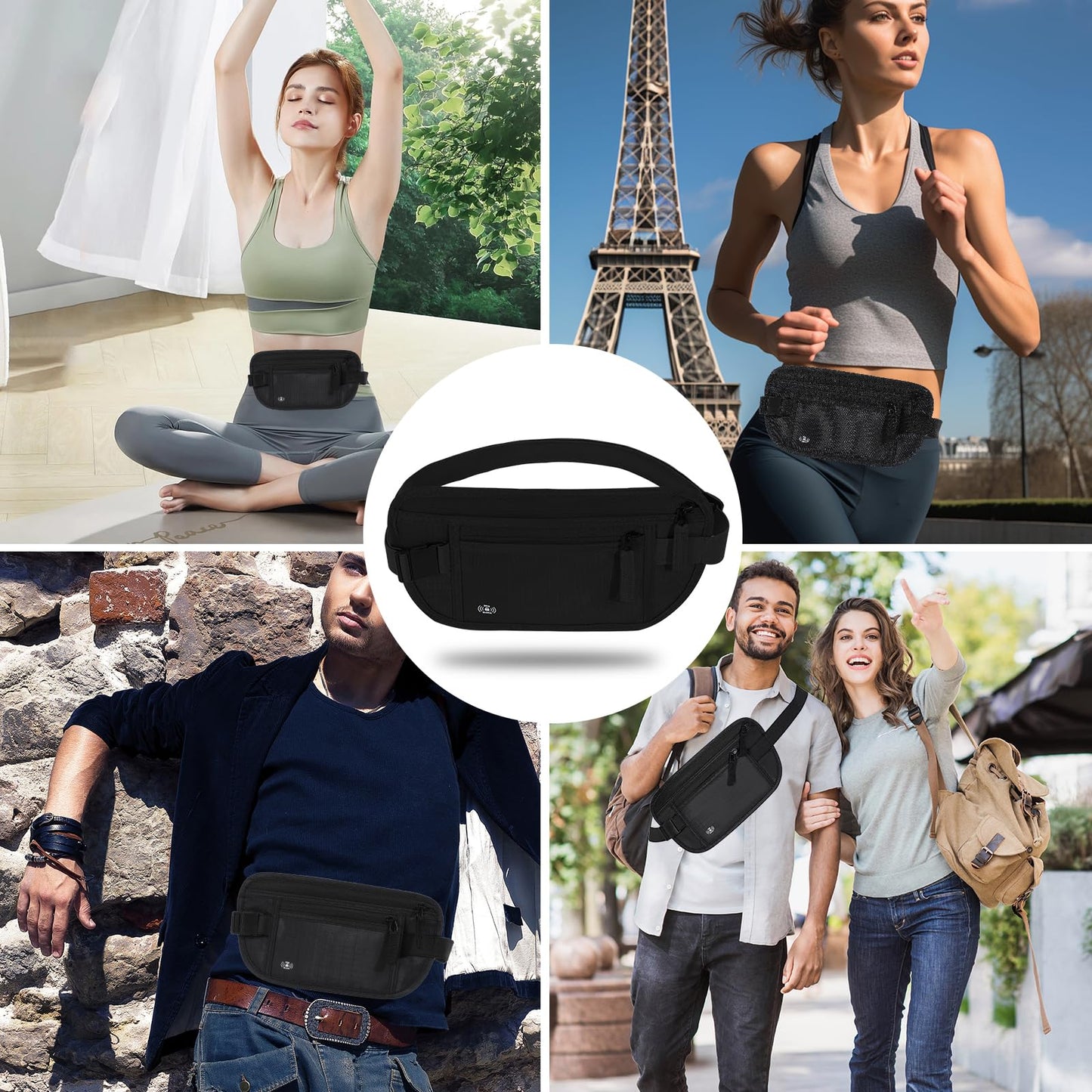 Money Belt For Travel Women Men Hidden Rfid Passport Holder For Travel (Black)