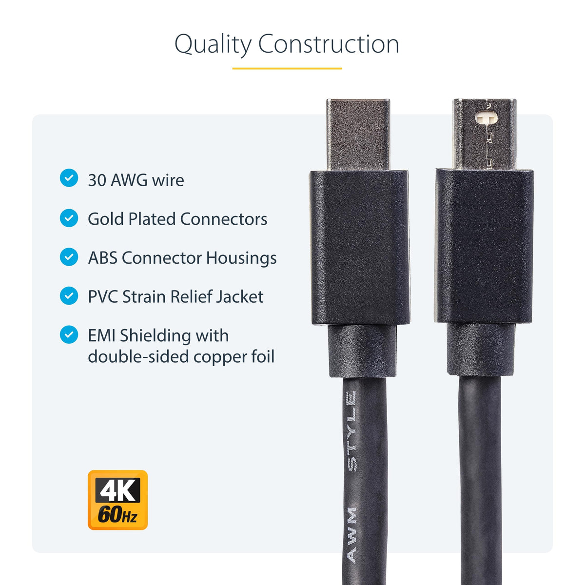 StarTech 3ft Mini DisplayPort Cable, 8K 60Hz, Male to Male (MDISPLPORT3)