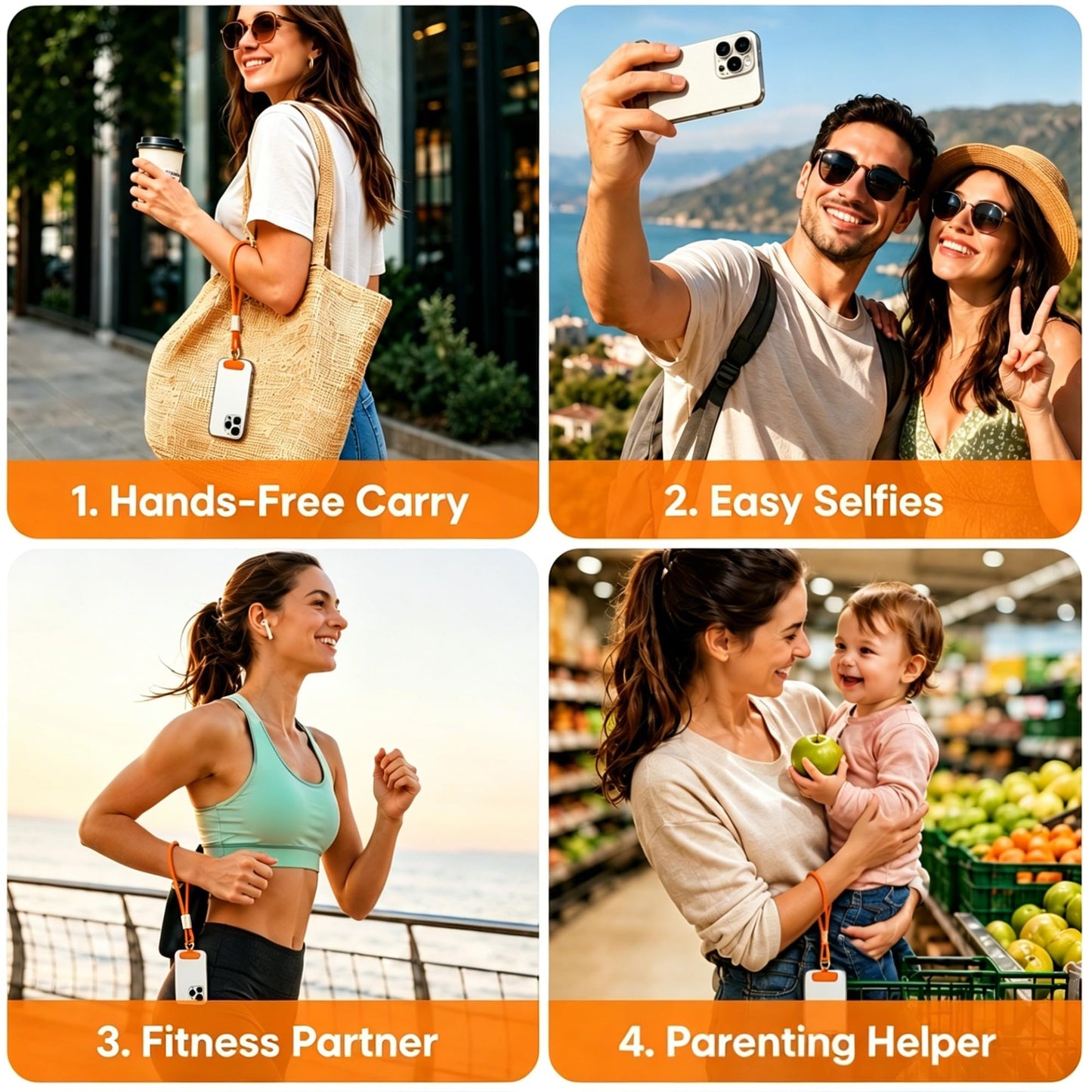 HOYAWU Phone Lanyard 4 Pack, 2 Long & 2 Short Neck Straps, 4 Phone Patches, Universal Phone Strap for Phone Cases, Keys, ID Badges, Cell Phone Lanyard
