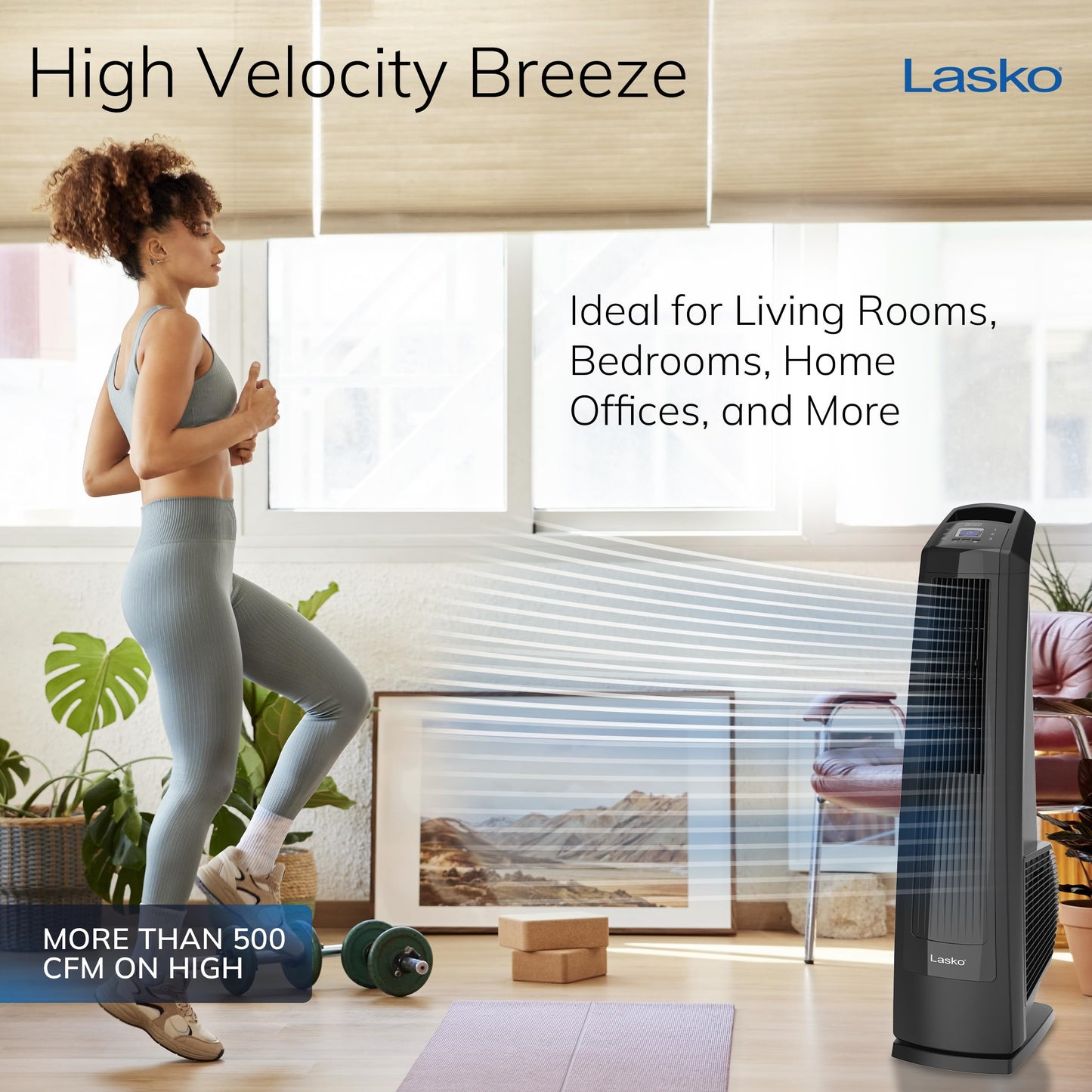 Lasko High Velocity Oscillating Tower Fan, 3 Powerful Speeds, Timer, Adjustable Directional Louvers, Remote Control, For Bedroom, Basement, Garage