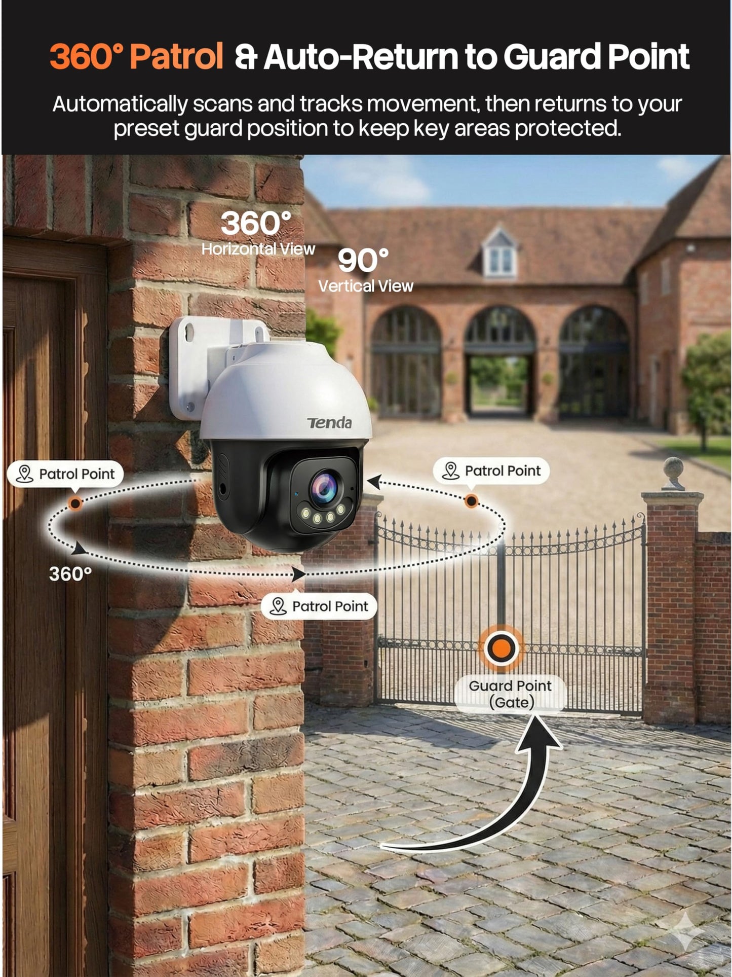 Tenda 5MP QHD Outdoor Pan/Tilt Wi-Fi Security Camera, 360° Full Coverage, Color Night Vision, AI Human/Vehicle/Motion Detection, 2-Way Talk, IP65