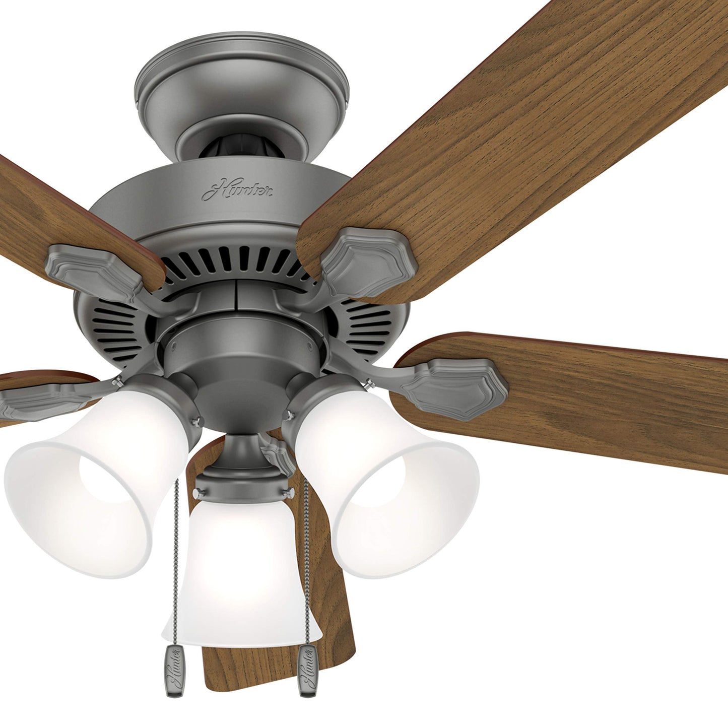 Hunter Fan 44 inch Traditional Matte Silver Indoor Ceiling Fan with Light Kit and Pull Chain (Renewed)