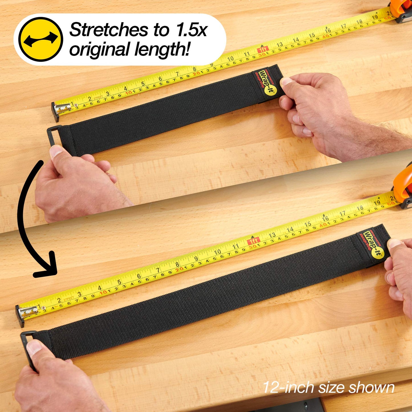 Super-Stretch Wrap-It Storage Straps - 9" (10 Pack) - Elastic Cinch Straps for Extension Cord Management, Cable Storage, Hose Organizer with Hook