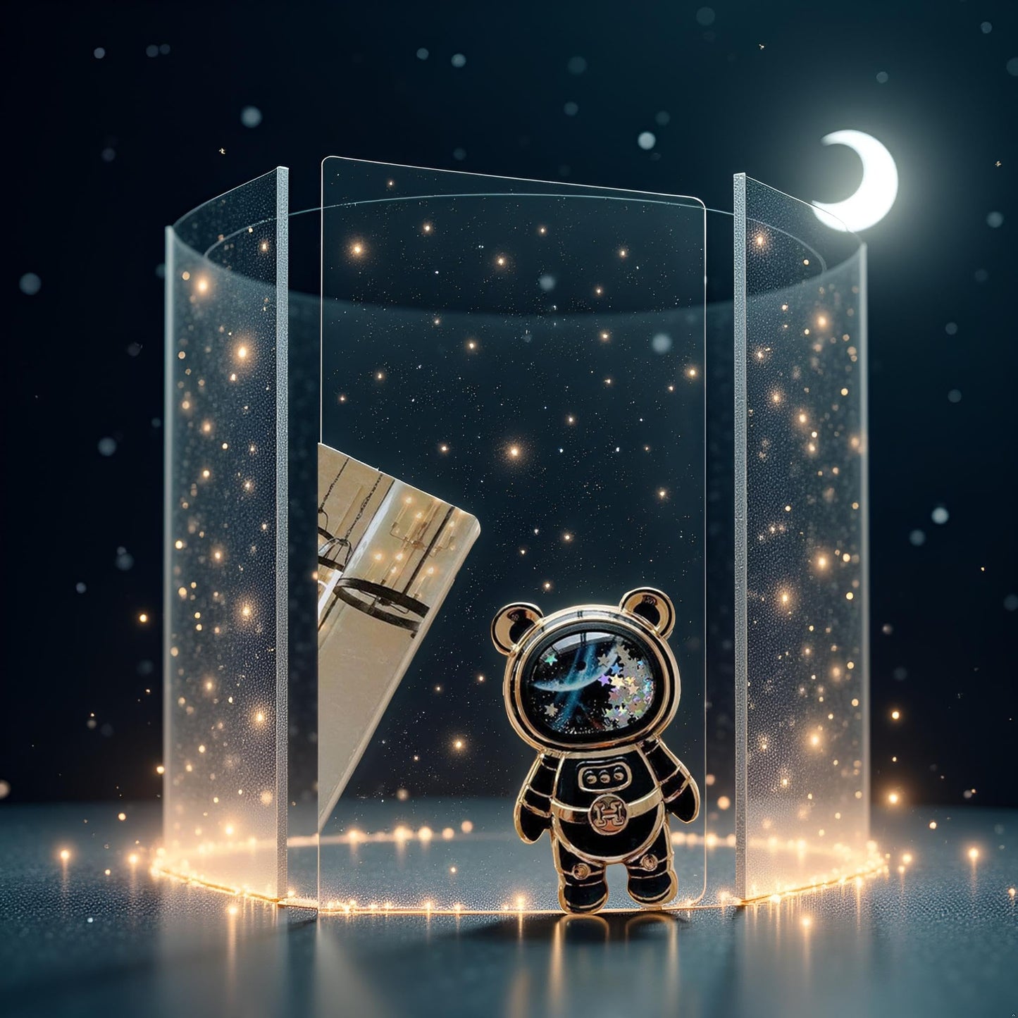 Black Cute Phone Stand Holder,Cell Phone Hidden Kickstand for Desk,Astronaut Phone Holder,Adjustable Tablet Phone Ring Stand with 3D Moving Star
