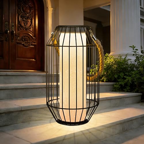 pearlstar Solar Lanterns Outdoor Waterproof Dual Charging (USB/Solar) Hanging Lantern Large Metal Floor Lamp for Patio Table Outside Porch Yard Garden